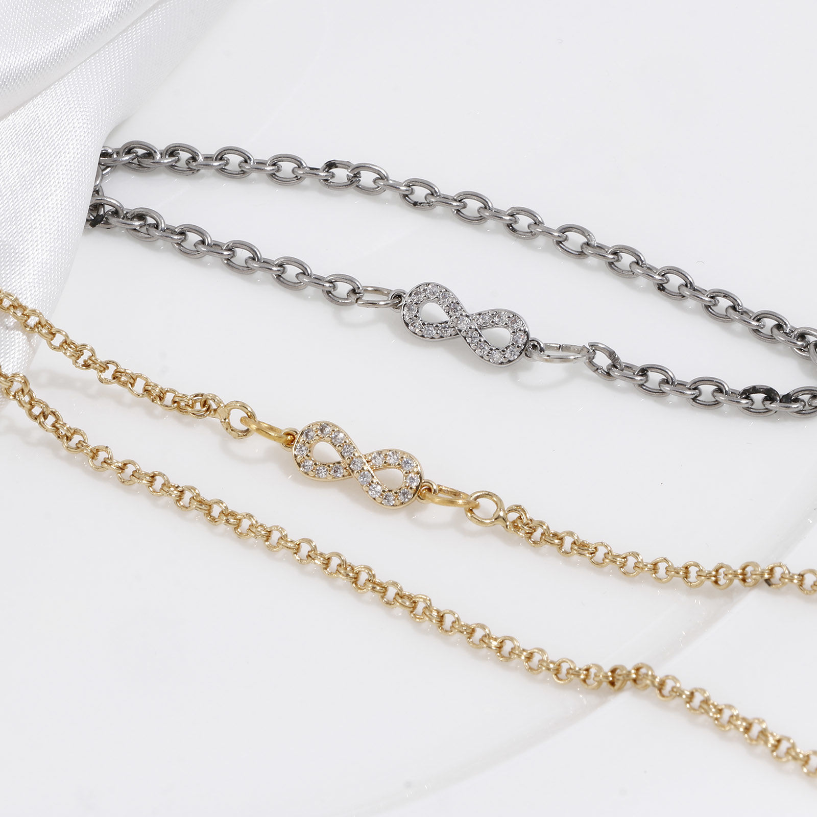 Picture of Brass Micro Pave Connectors Charms Pendants Infinity Symbol Real Gold Plated Clear Cubic Zirconia 15.5mm x 5mm