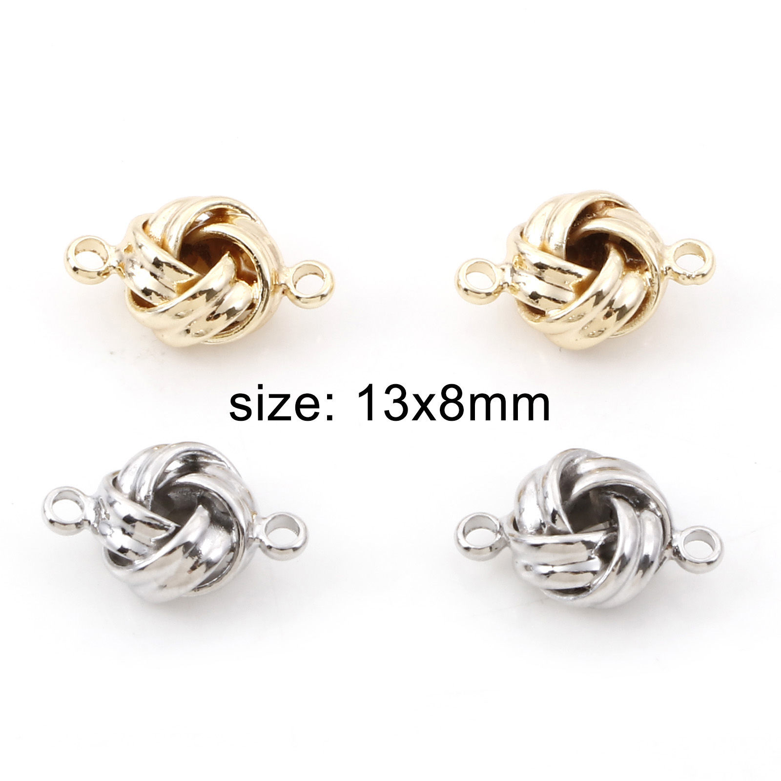Image de Connecteurs Pendentifs Breloques en Laiton Nœud Plaqué Or Véritable 3D 13mm x 8mm, 2 Pcs