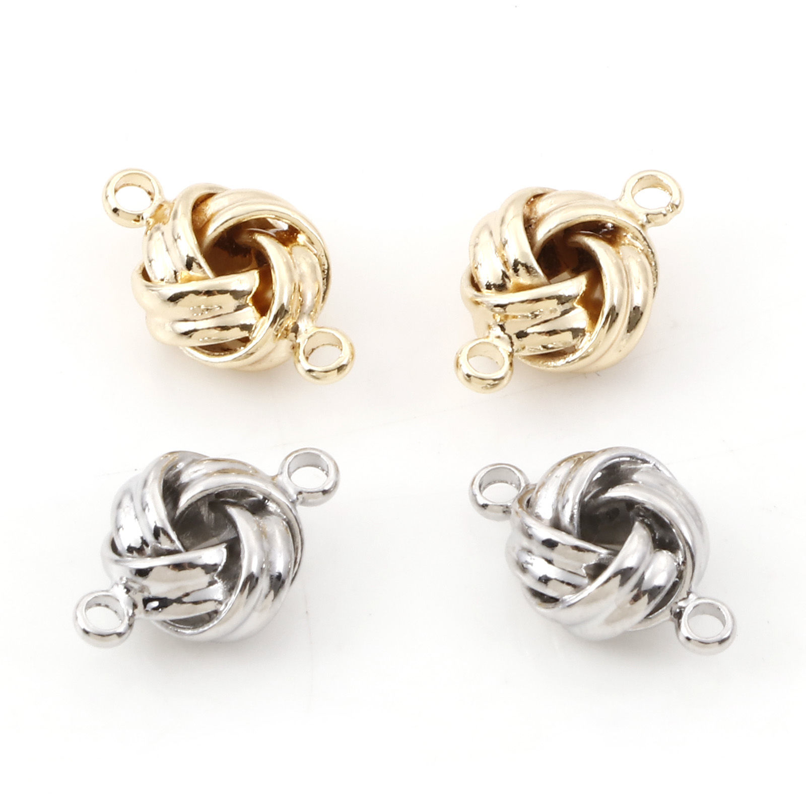 Image de Connecteurs Pendentifs Breloques en Laiton Nœud Plaqué Or Véritable 3D 13mm x 8mm, 2 Pcs