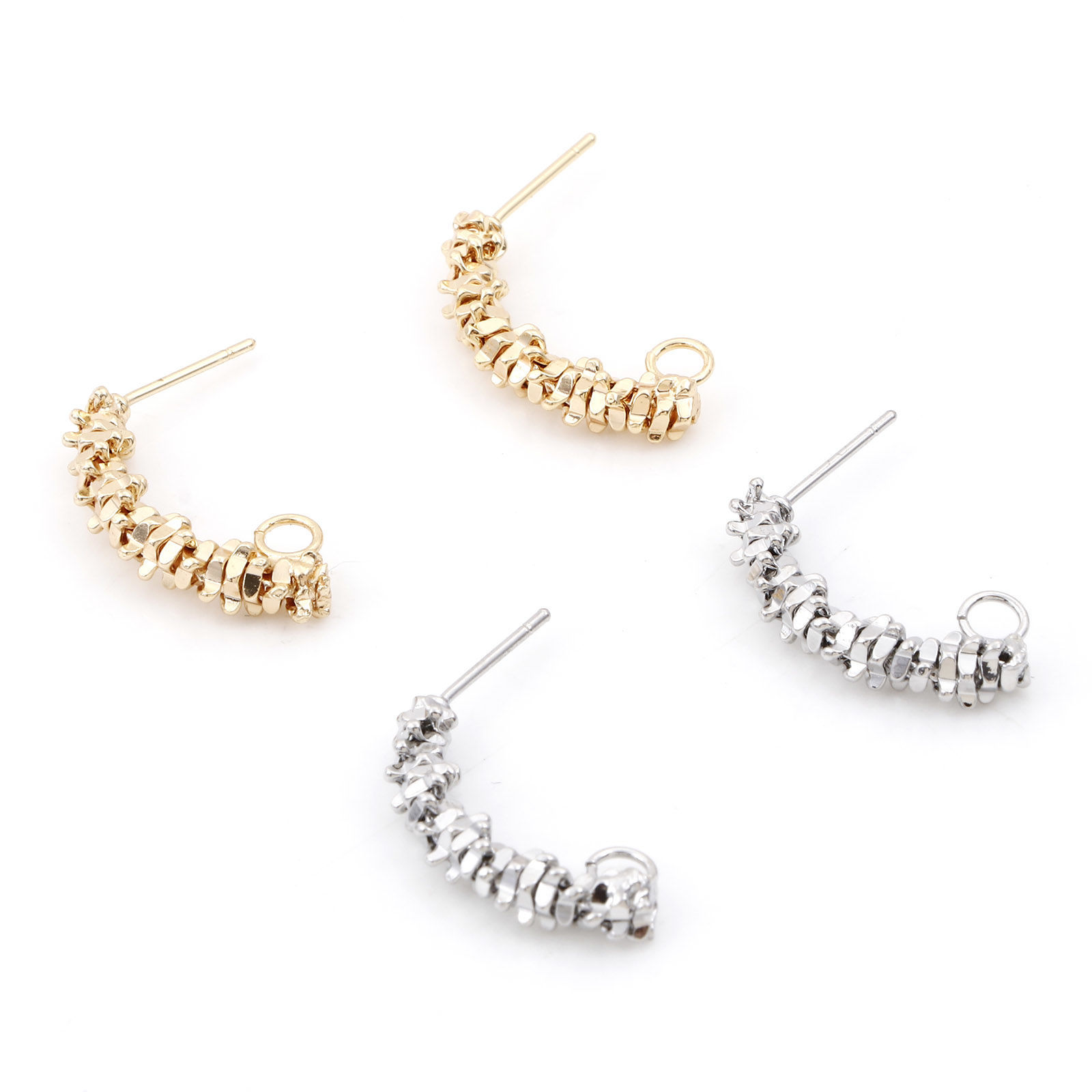 Picture of Brass Ear Post Stud Earrings Real Gold Plated Arc With Loop 23mm x 5mm