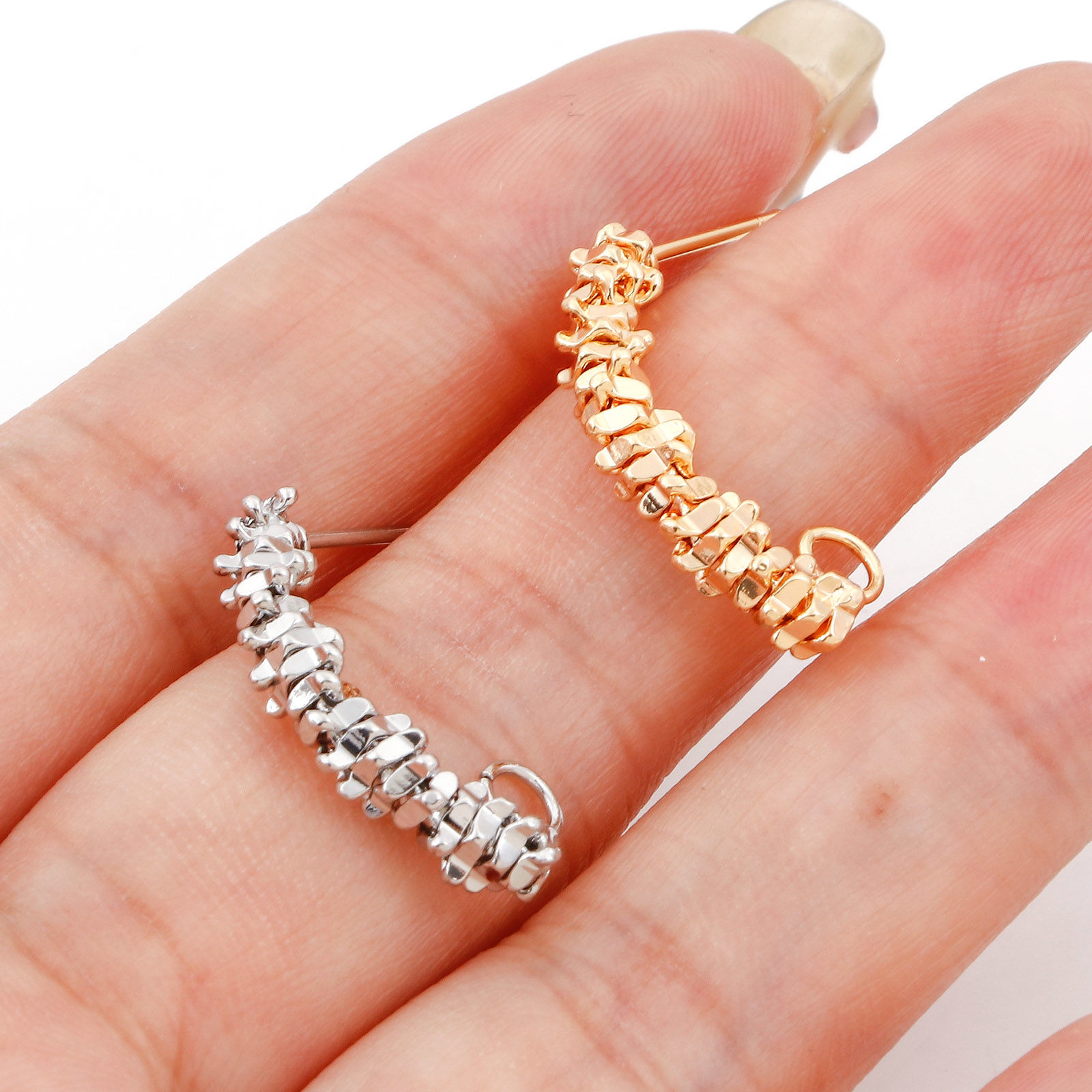 Picture of Brass Ear Post Stud Earrings Real Gold Plated Arc With Loop 23mm x 5mm