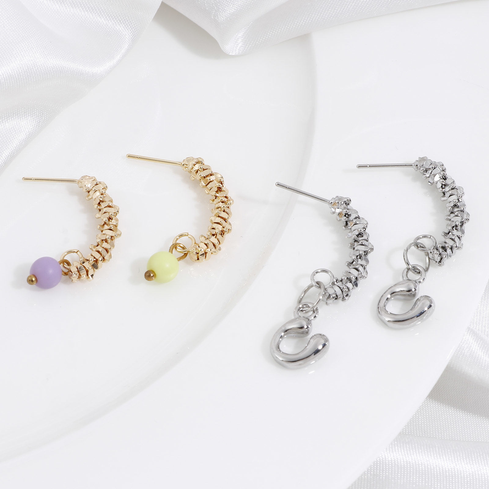 Picture of Brass Ear Post Stud Earrings Real Gold Plated Arc With Loop 23mm x 5mm