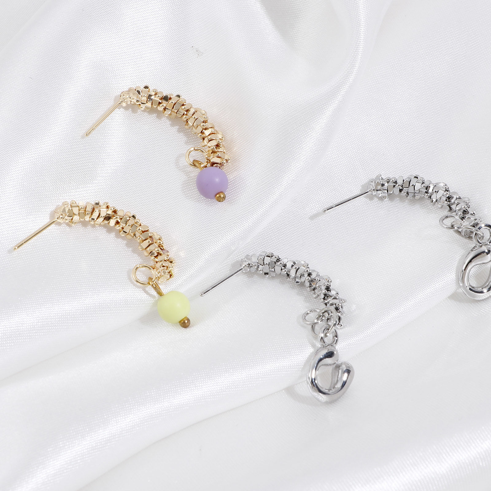 Picture of Brass Ear Post Stud Earrings Real Gold Plated Arc With Loop 23mm x 5mm