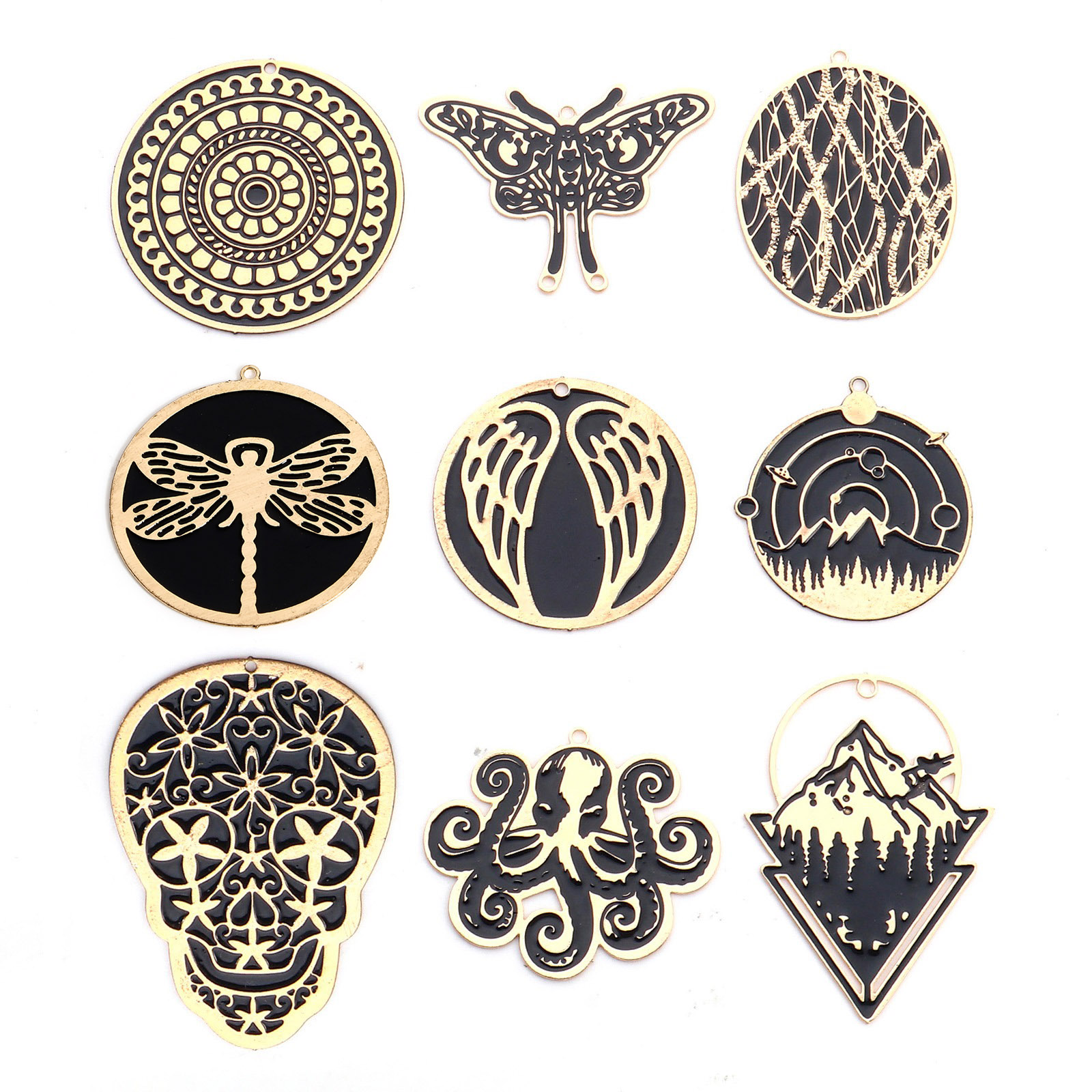 Imagen de Hierro Colgantes Chapado en Oro Negro Esmalte 2 Unidades