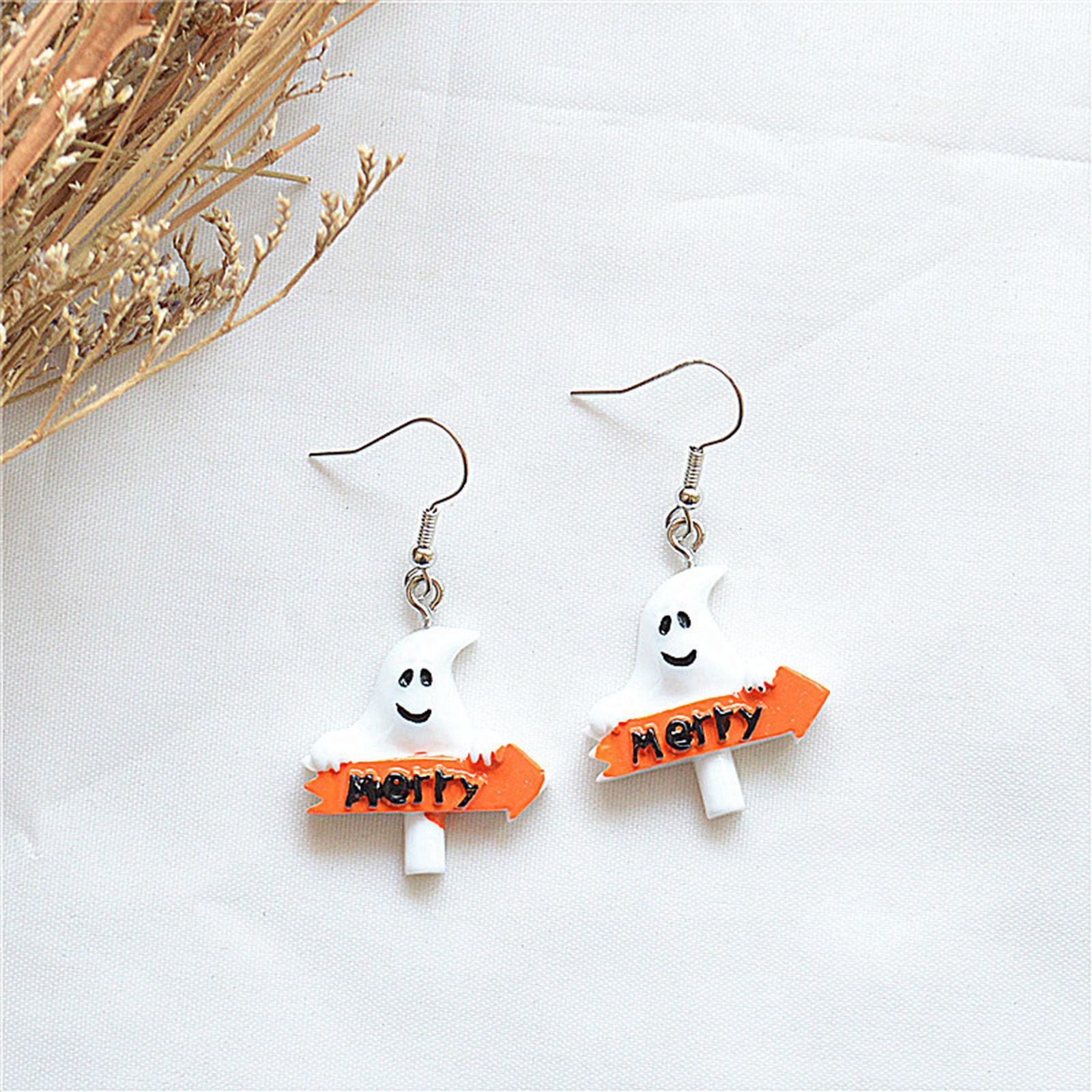 Imagen de Resina Elegante Pendientes Tono de Plata Halloween Fantasma 1 Par