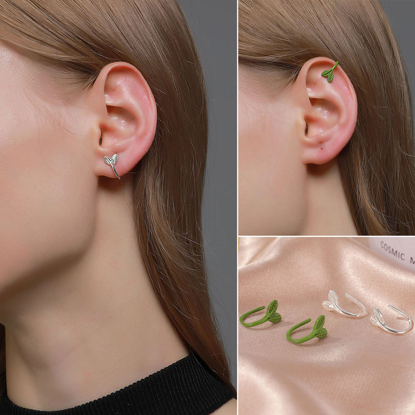 Imagen de Cobre Elegante Pendientes con Clip Sin Perforaciones Multicolor Hoja 1 Par