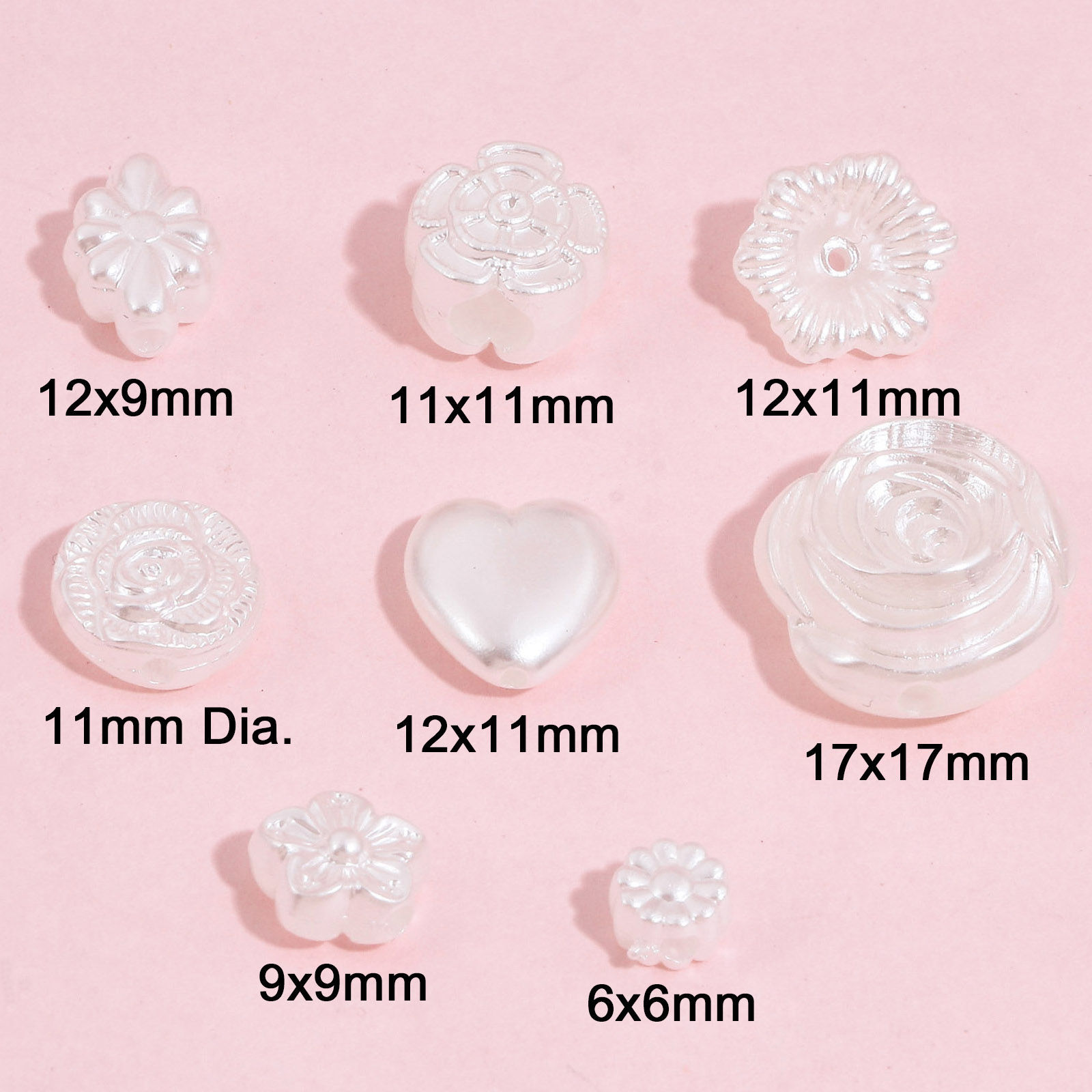 Picture of Acrylic Beads For DIY Jewelry Making White Flower Heart Imitation Pearl
