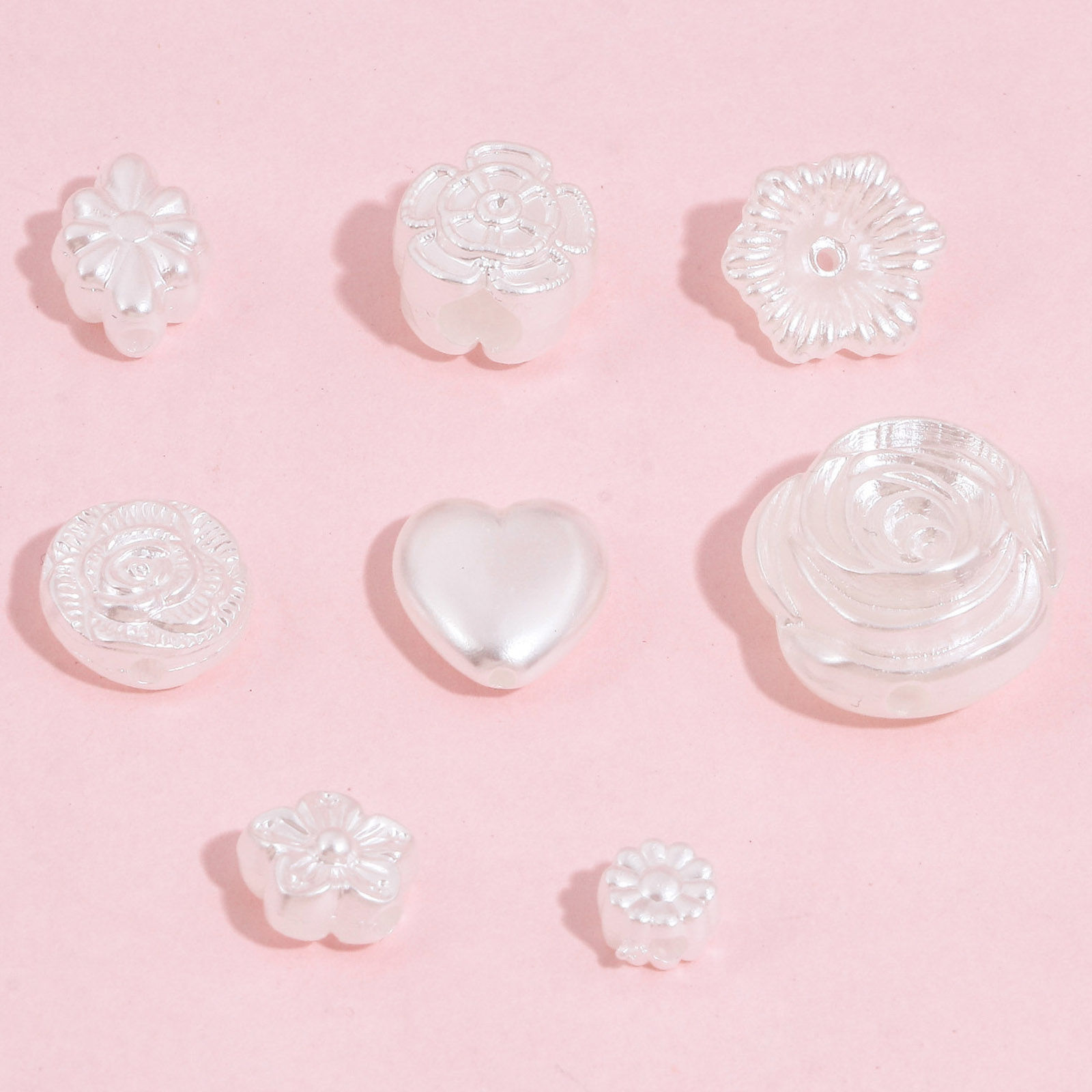 Picture of Acrylic Beads For DIY Jewelry Making White Flower Heart Imitation Pearl
