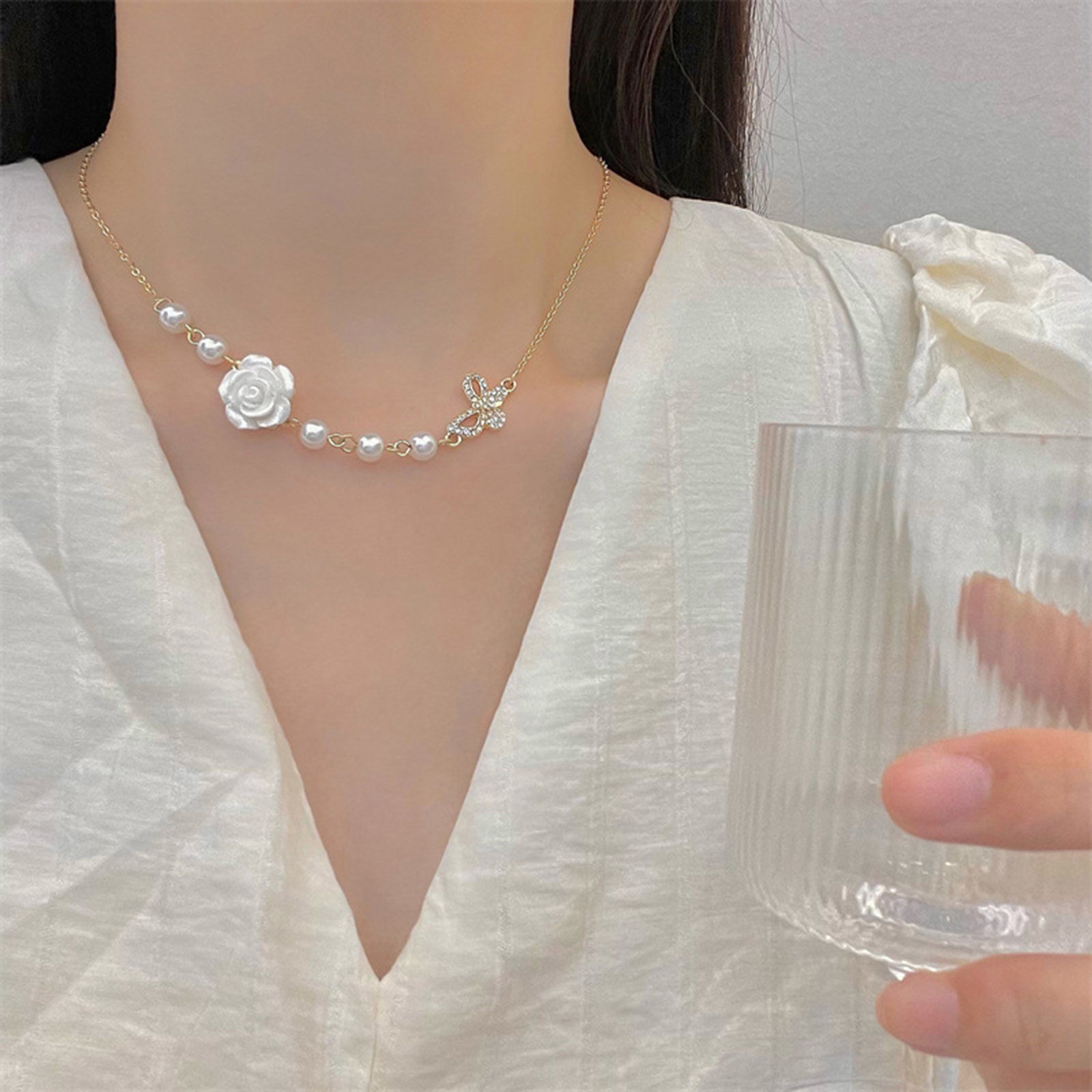Picture of Acrylic Beads For DIY Jewelry Making White Flower Heart Imitation Pearl