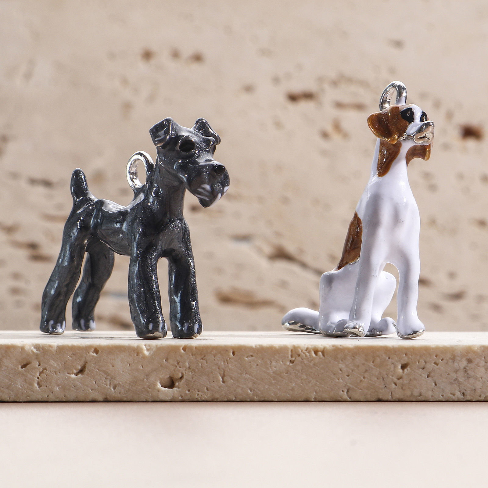 Bild von Zinklegierung Anhänger Silberfarbe Bunt Hund 3D 2 Stück