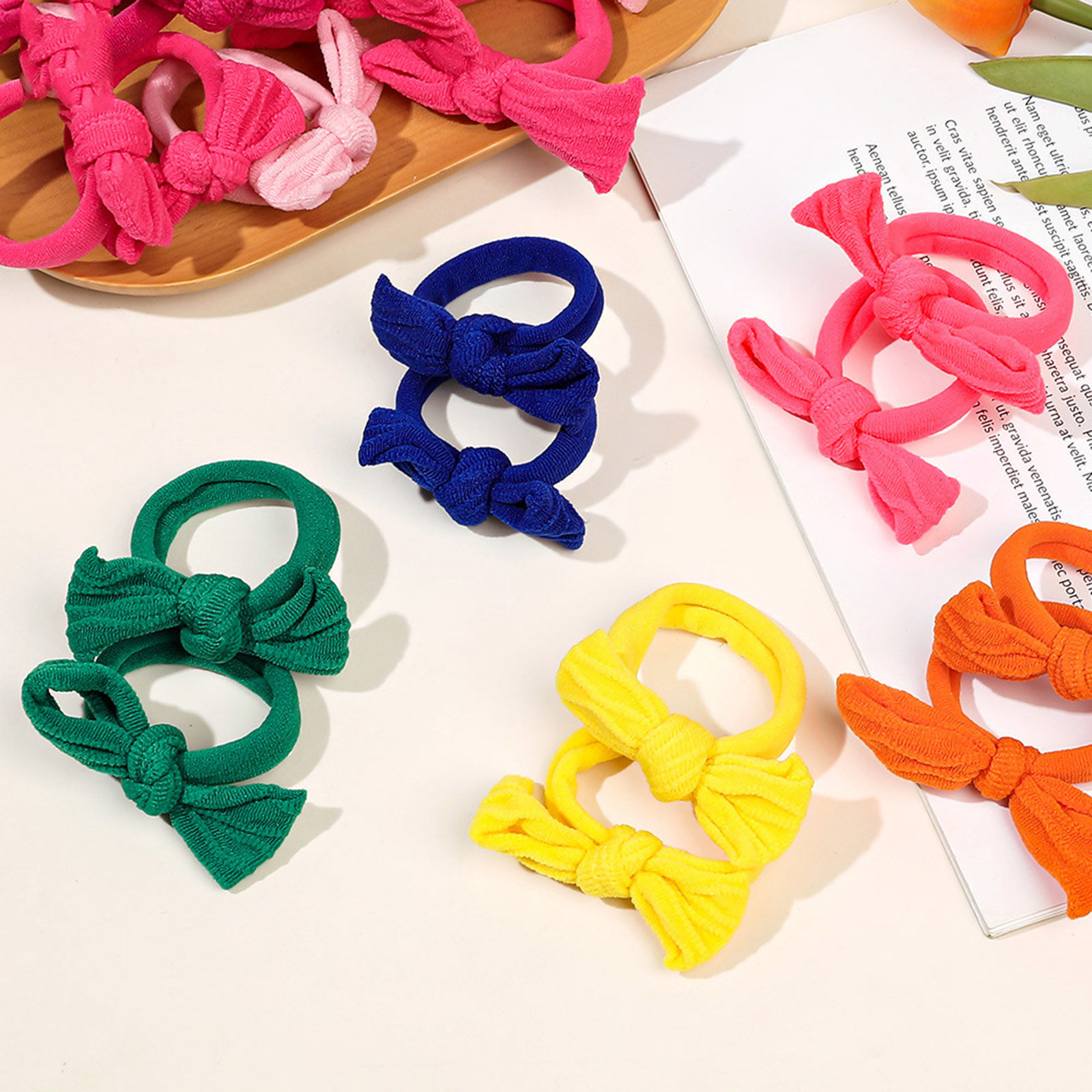 Picture of Elastic Fabric Cute Ponytail Holder Hair Ties Band Scrunchies Multicolor Bowknot