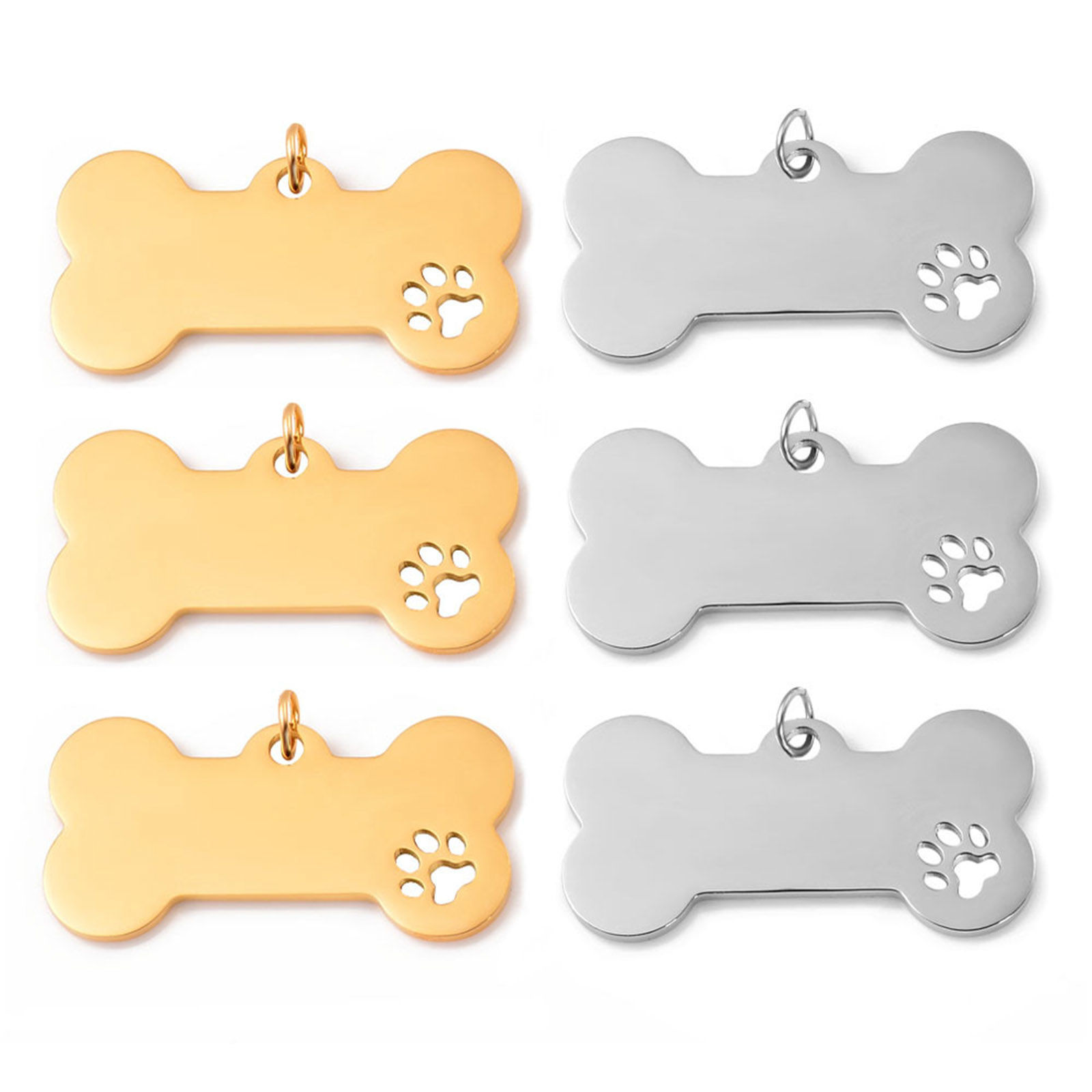Picture of 201 Stainless Steel Pet Memorial Blank Stamping Tags Pendants Bone Paw Print Mirror Polishing 40mm x 20mm