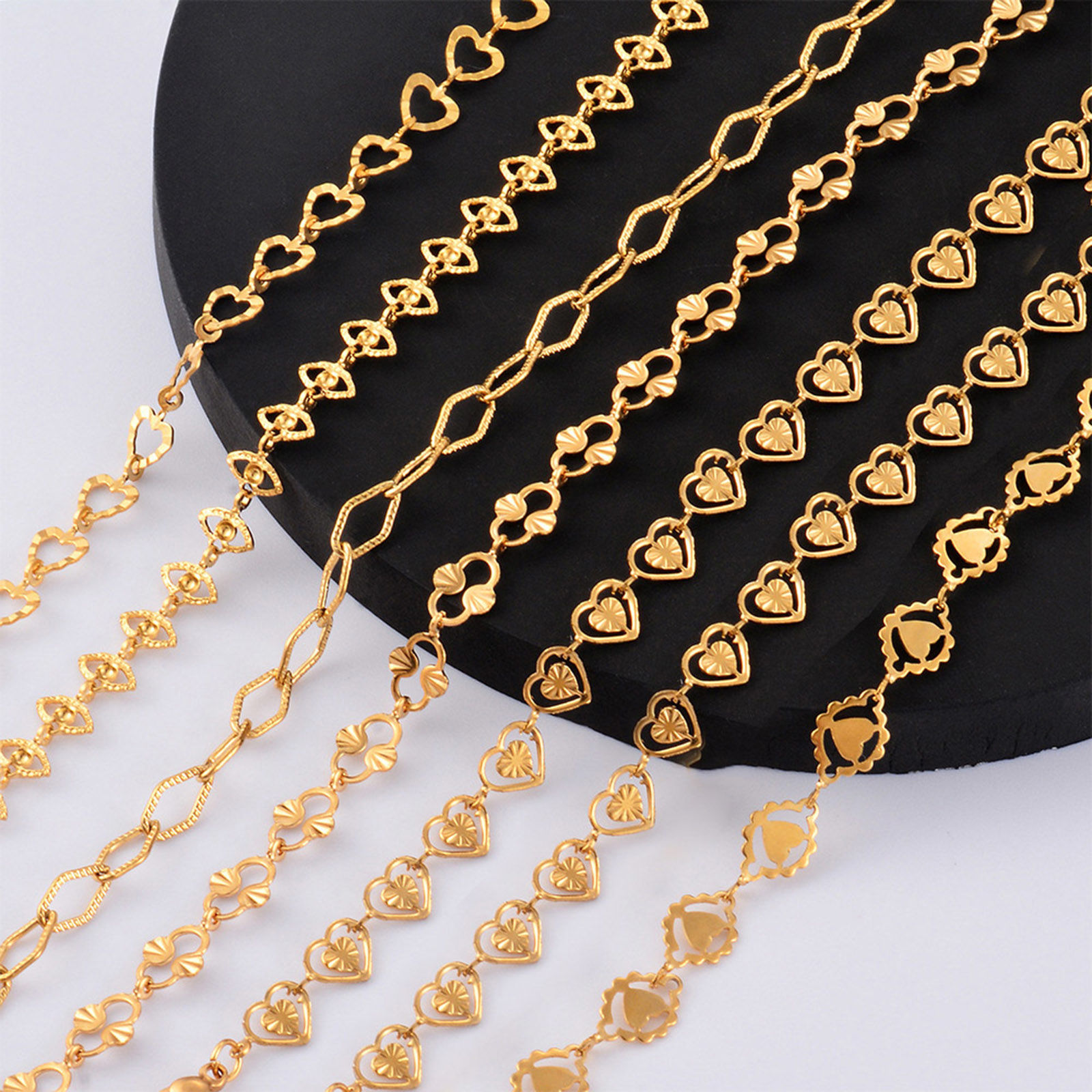 Bild von 304 Edelstahl Handgefertigte Gliederkette Armband 18K Gold plattiert Geometrie 18cm lang, 1 Strang