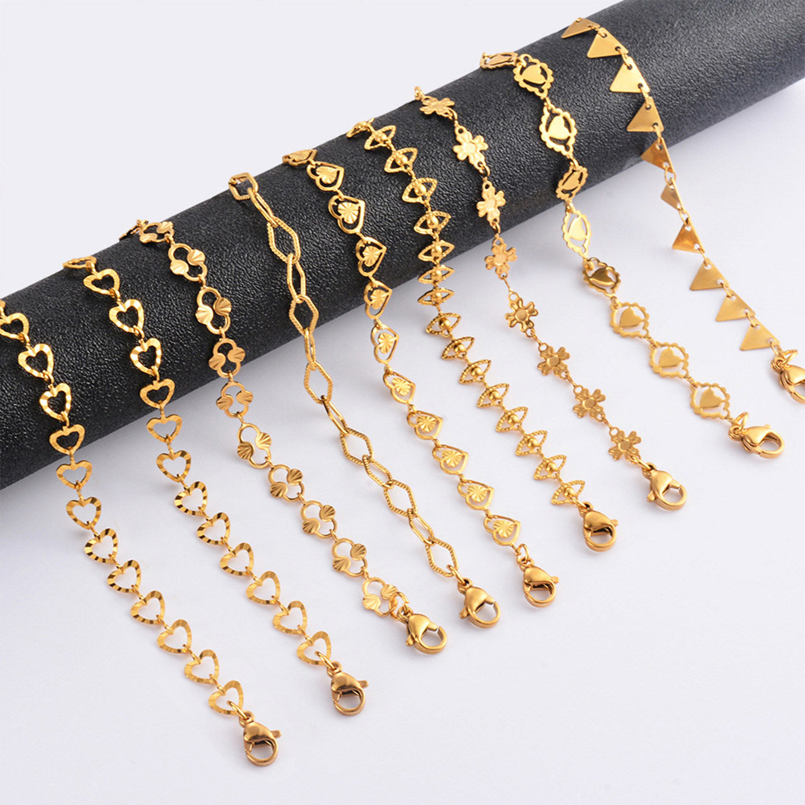 Bild von 304 Edelstahl Handgefertigte Gliederkette Armband 18K Gold plattiert Geometrie 18cm lang, 1 Strang