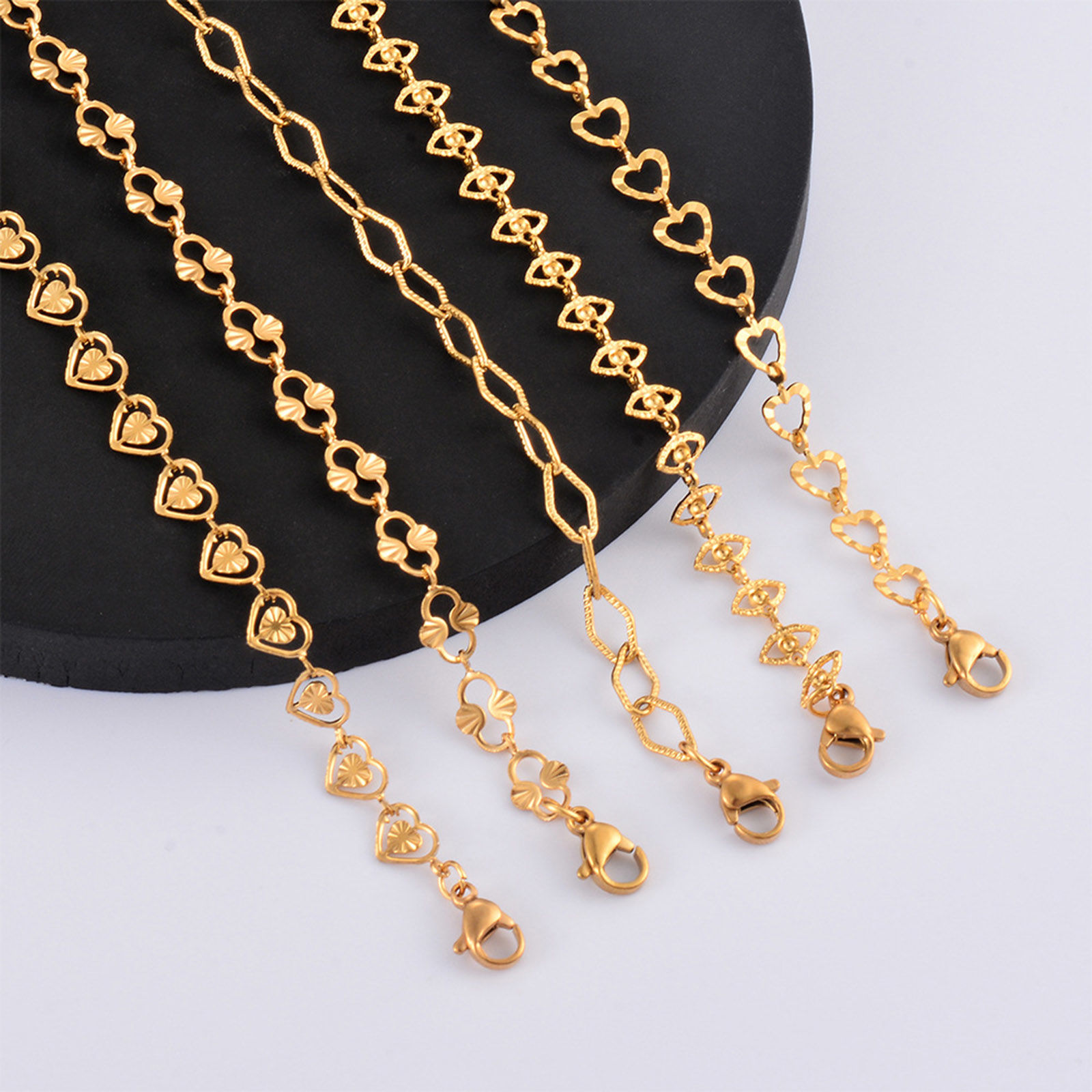 Bild von 304 Edelstahl Handgefertigte Gliederkette Armband 18K Gold plattiert Geometrie 18cm lang, 1 Strang