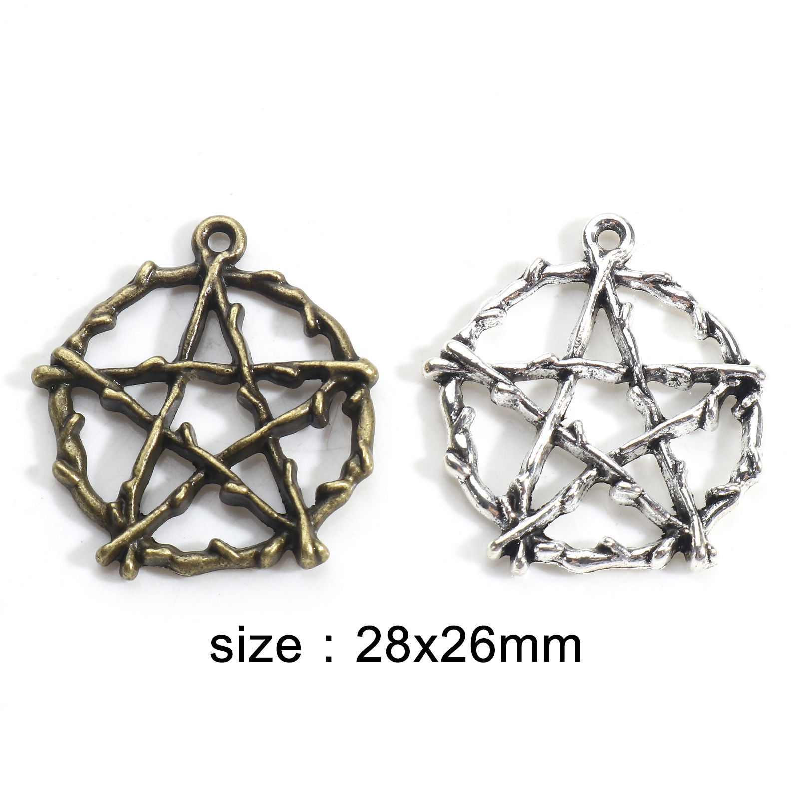 Picture of Zinc Based Alloy Charms Multicolor Pentagram Star Hollow 28mm x 26mm