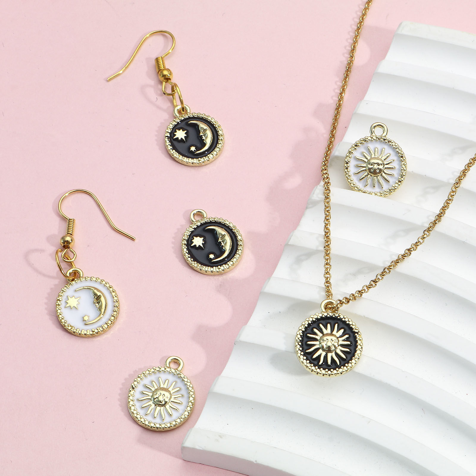 Picture of Zinc Based Alloy Galaxy Charms Gold Plated Multicolor Sun Moon Enamel