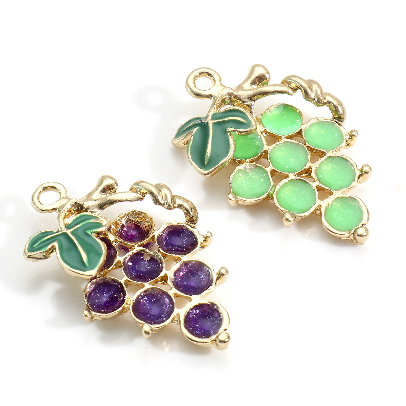 Imagen de Zamak Colgantes Charms Chapado en Oro Multicolor Uva Esmalte 28mm x 18mm, 5 Unidades
