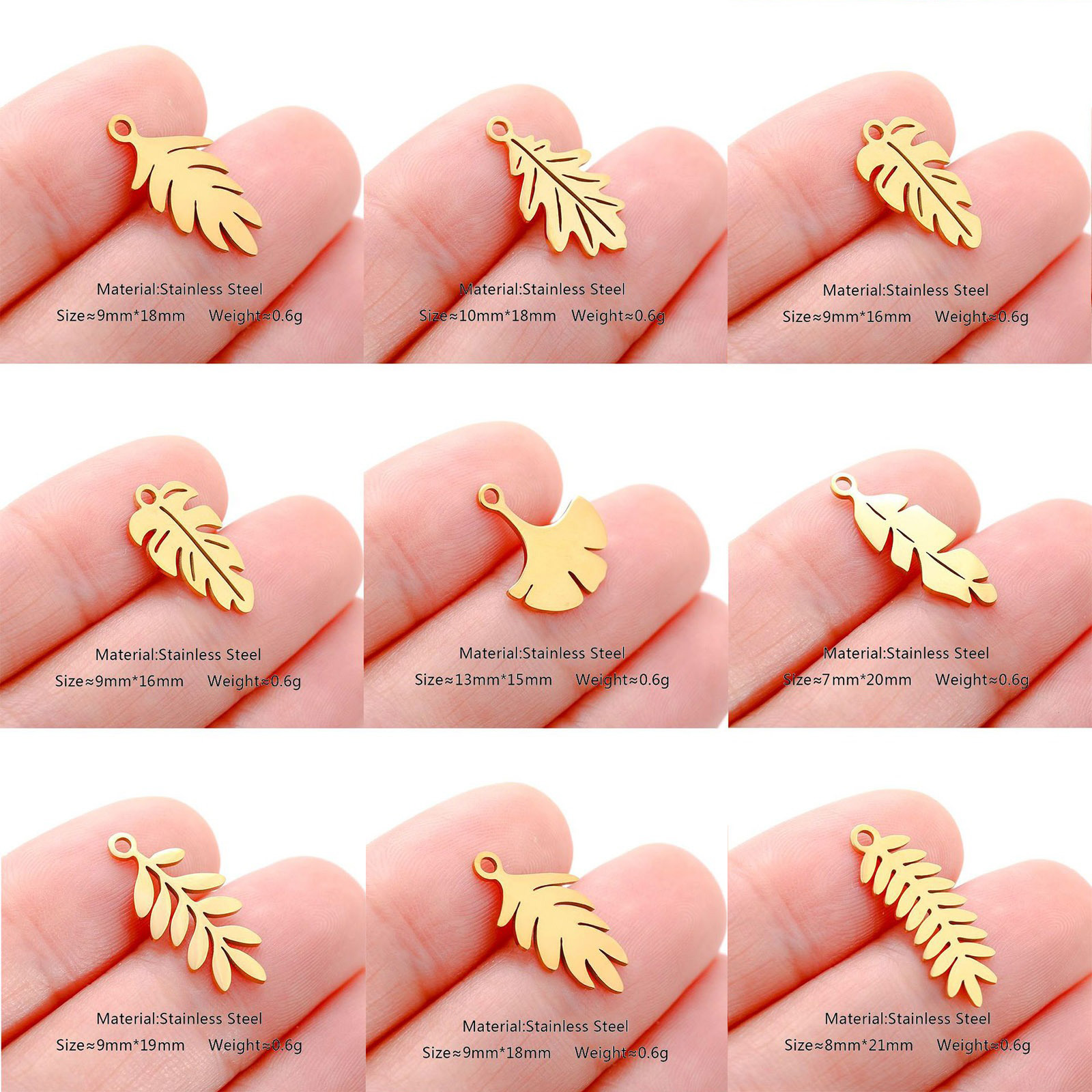 Bild von 304 Edelstahl Flora Kollektion Charms Blätter Hohl 3 Stück