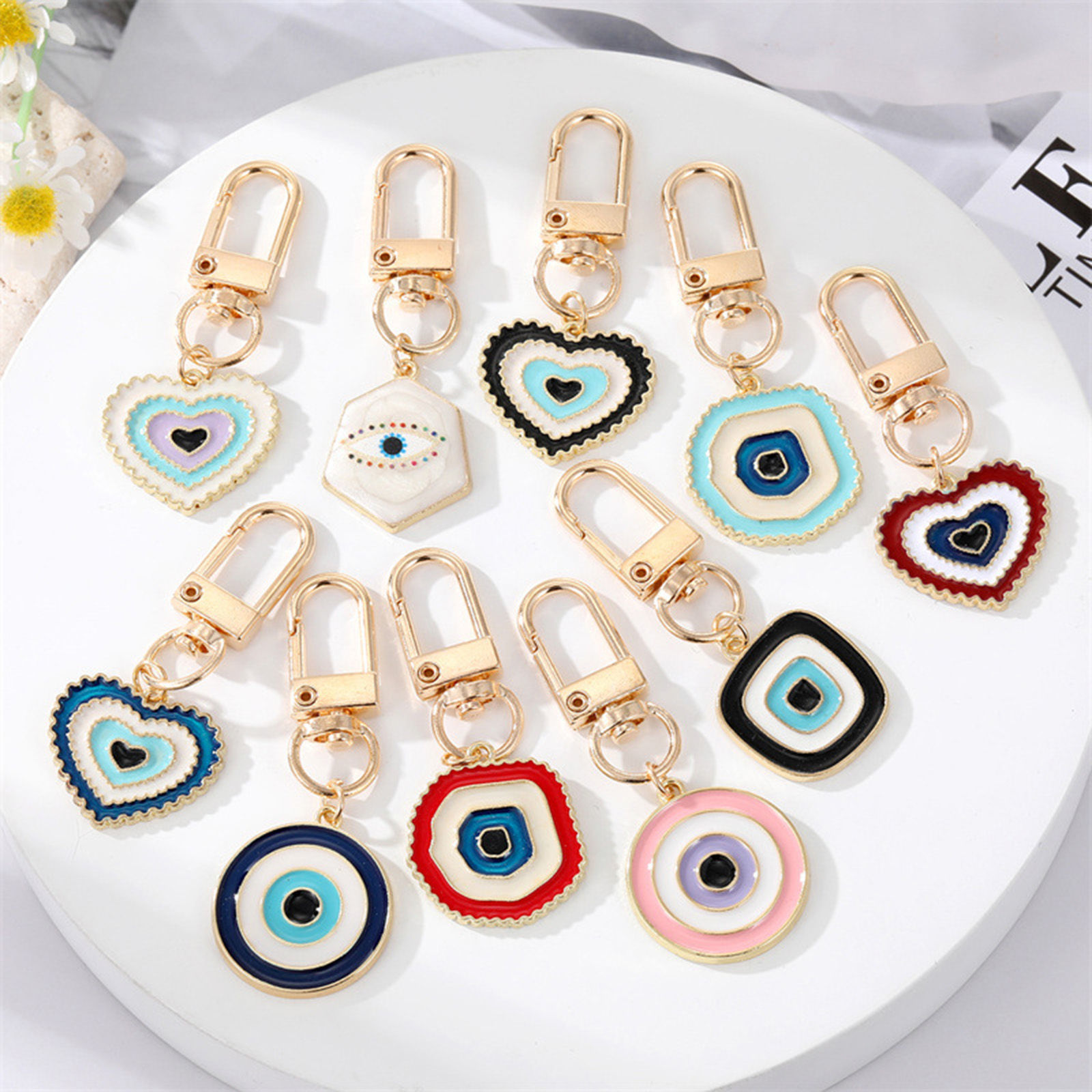 Picture of Simple Keychain & Keyring Gold Plated Multicolor Heart Circle Enamel