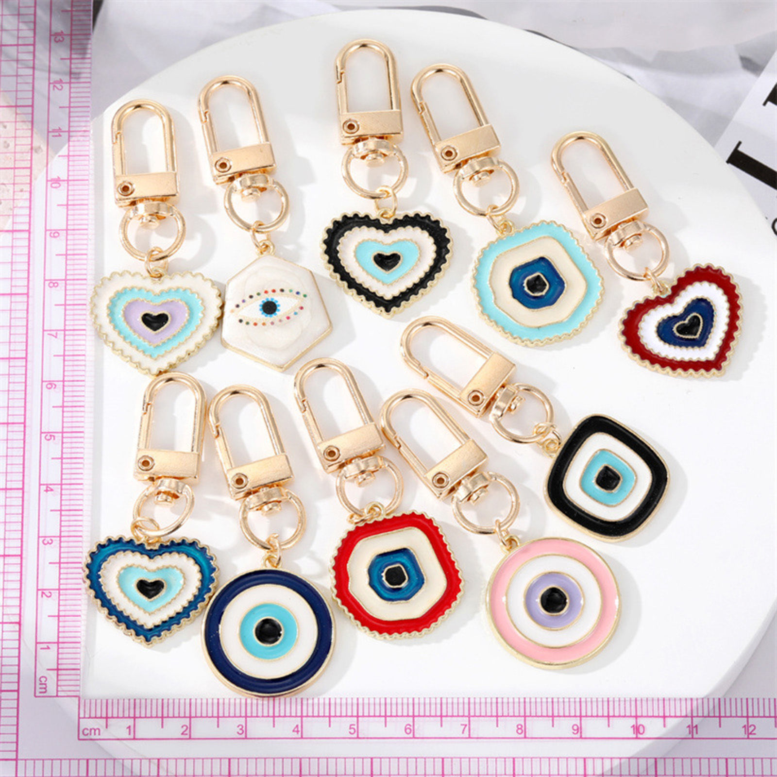 Picture of Simple Keychain & Keyring Gold Plated Multicolor Heart Circle Enamel