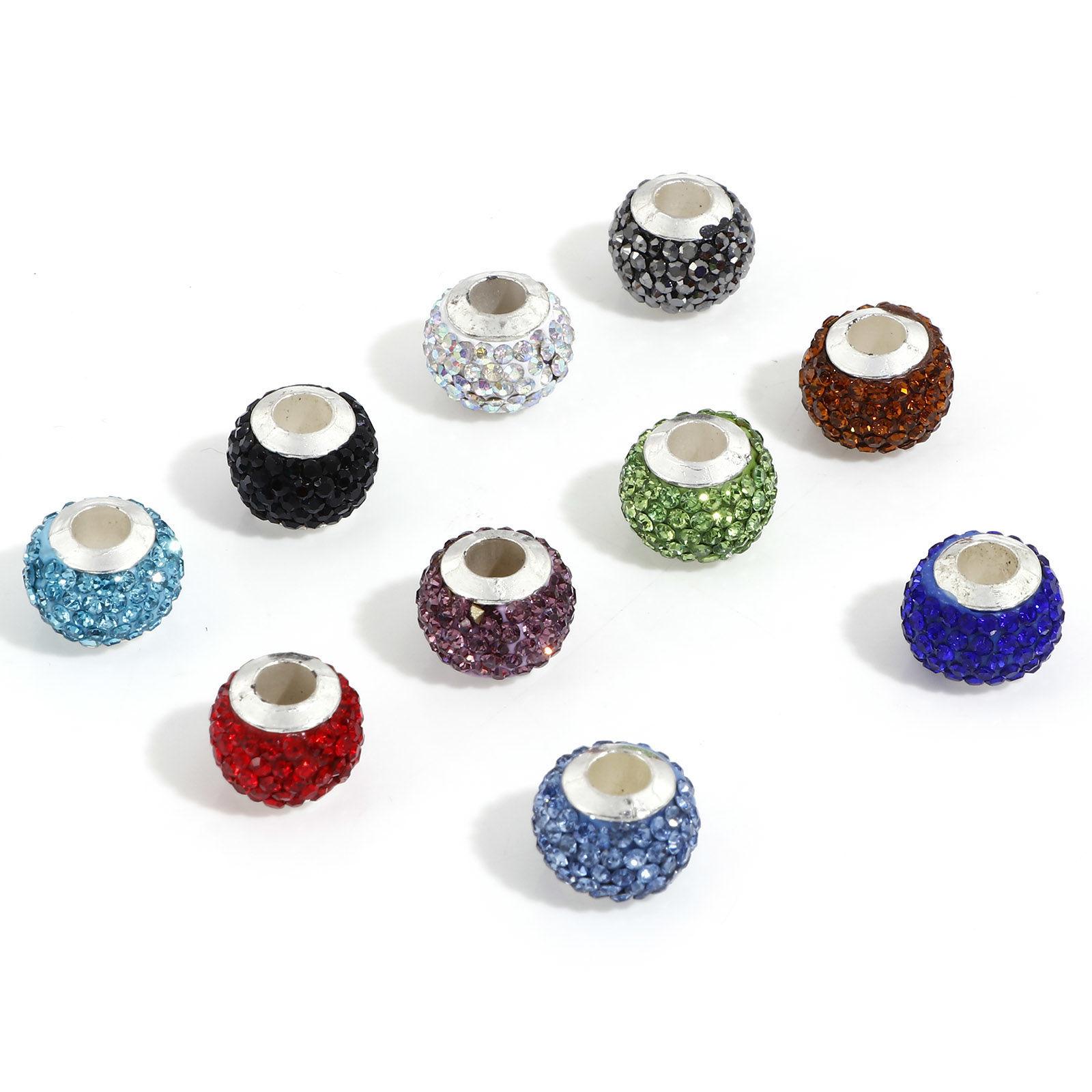 Imagen de Arcilla Granos del Encanto del Agujero Grande del Estilo Europeo Multicolor Ronda Con Brillantito 13mm Dia., Agujero: Aprox 4.5mm, 10 Unidades