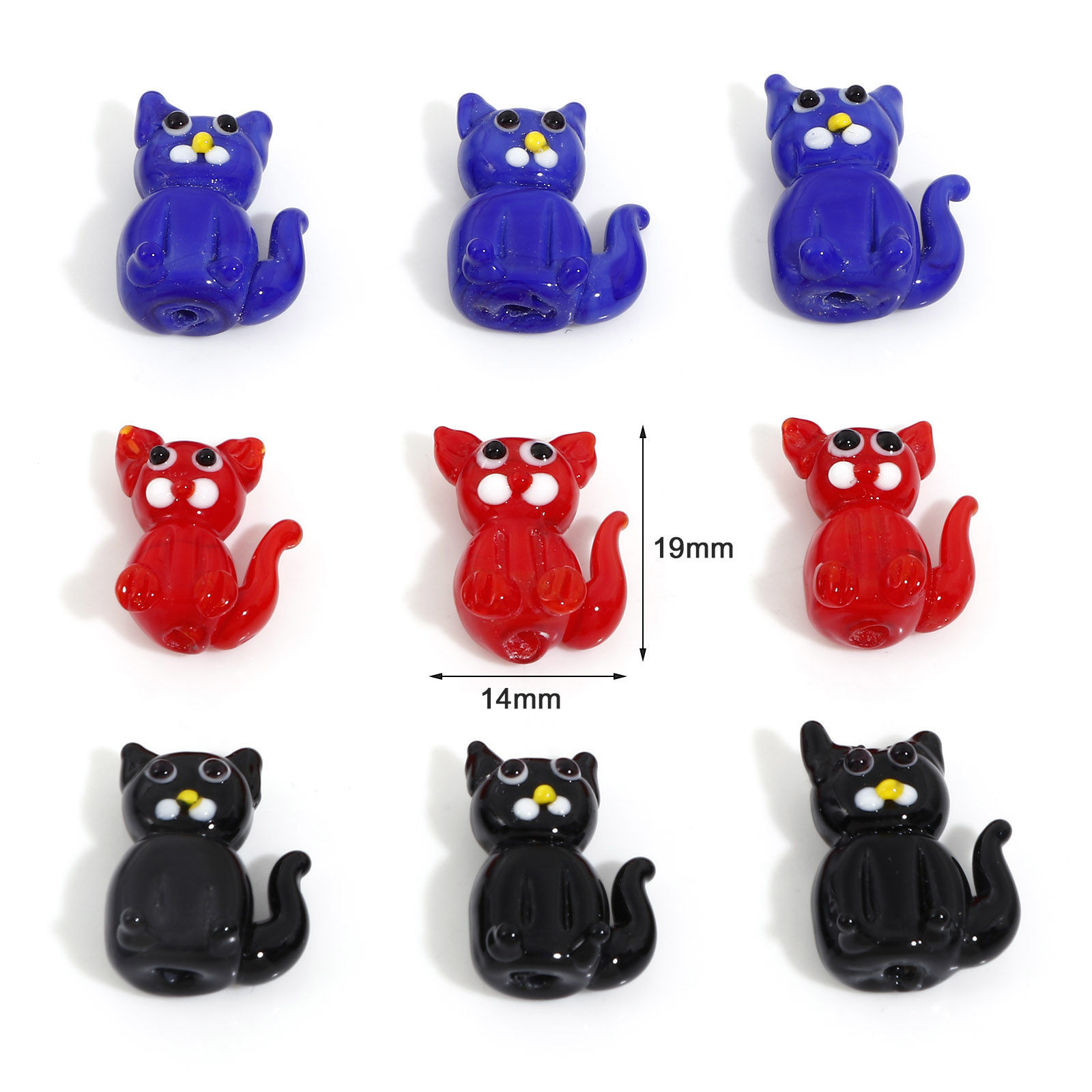 Image de Perles pour DIY Fabrication de Bijoux en Verre au Chalumeau Chat Multicolore 3D 19mm x 14mm, Trou: 1.6mm, 2 Pcs
