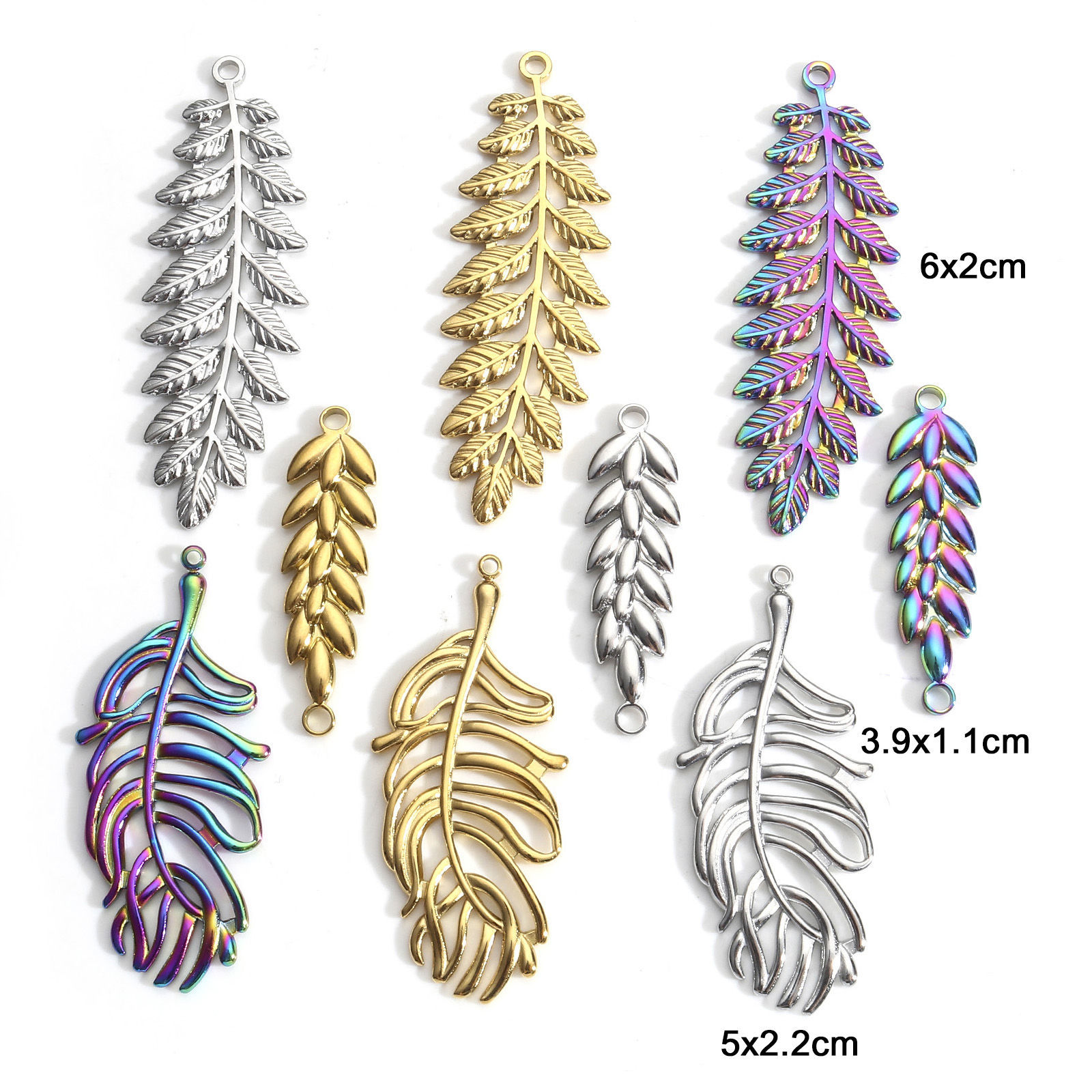 Picture of 304 Stainless Steel Charms Multicolor Leaf Feather