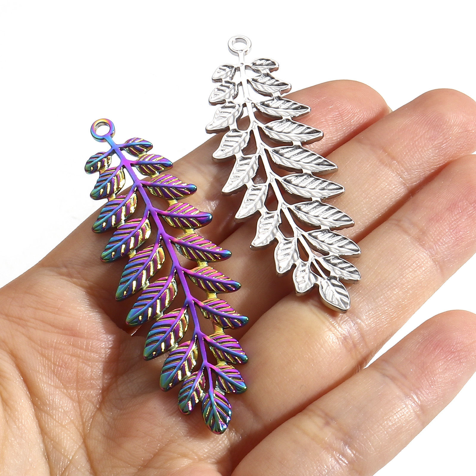Picture of 304 Stainless Steel Charms Multicolor Leaf Feather