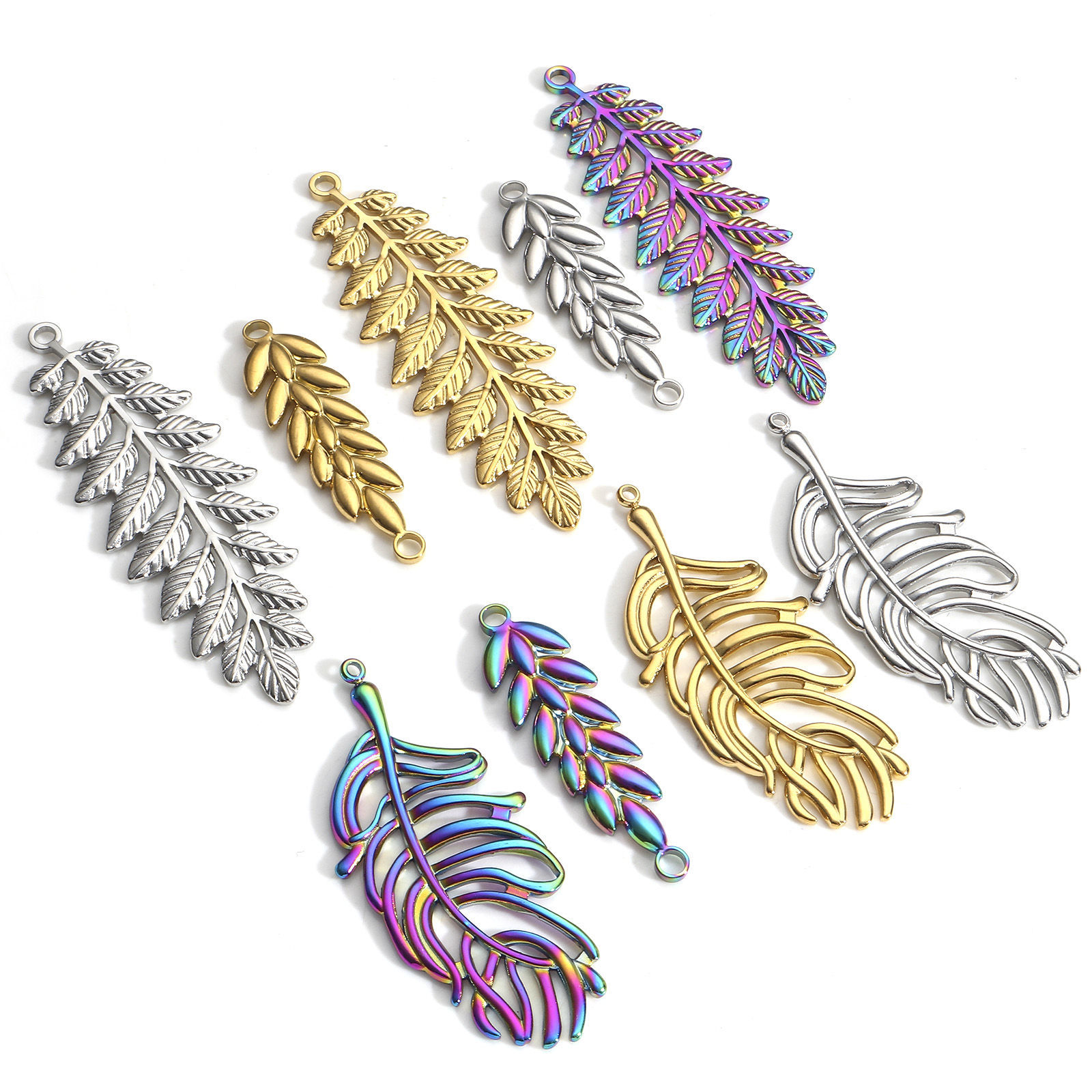 Picture of 304 Stainless Steel Charms Multicolor Leaf Feather