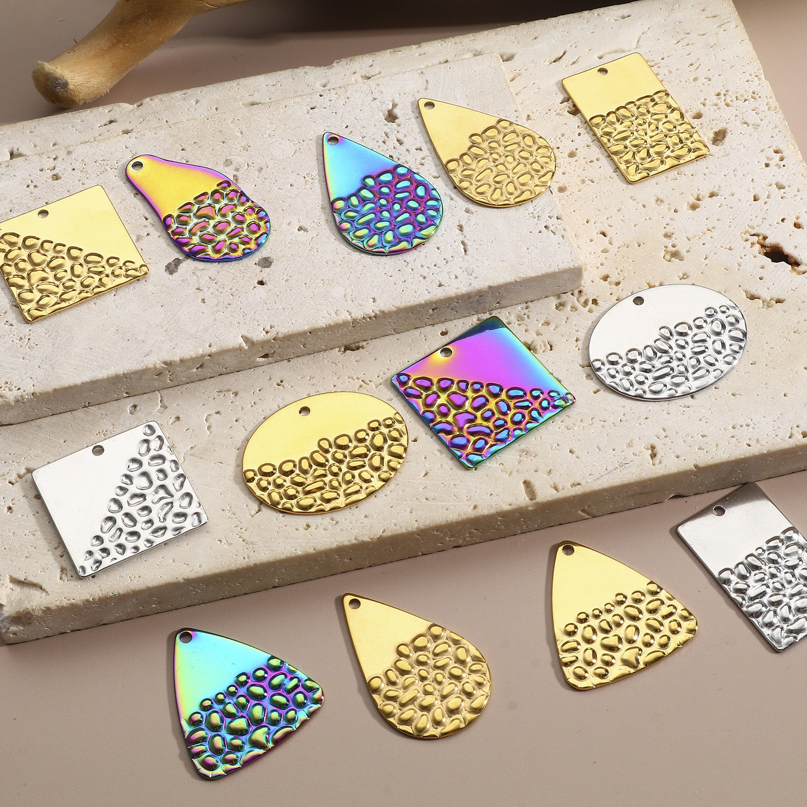 Picture of 304 Stainless Steel Geometry Series Charms Multicolor Geometric Texture