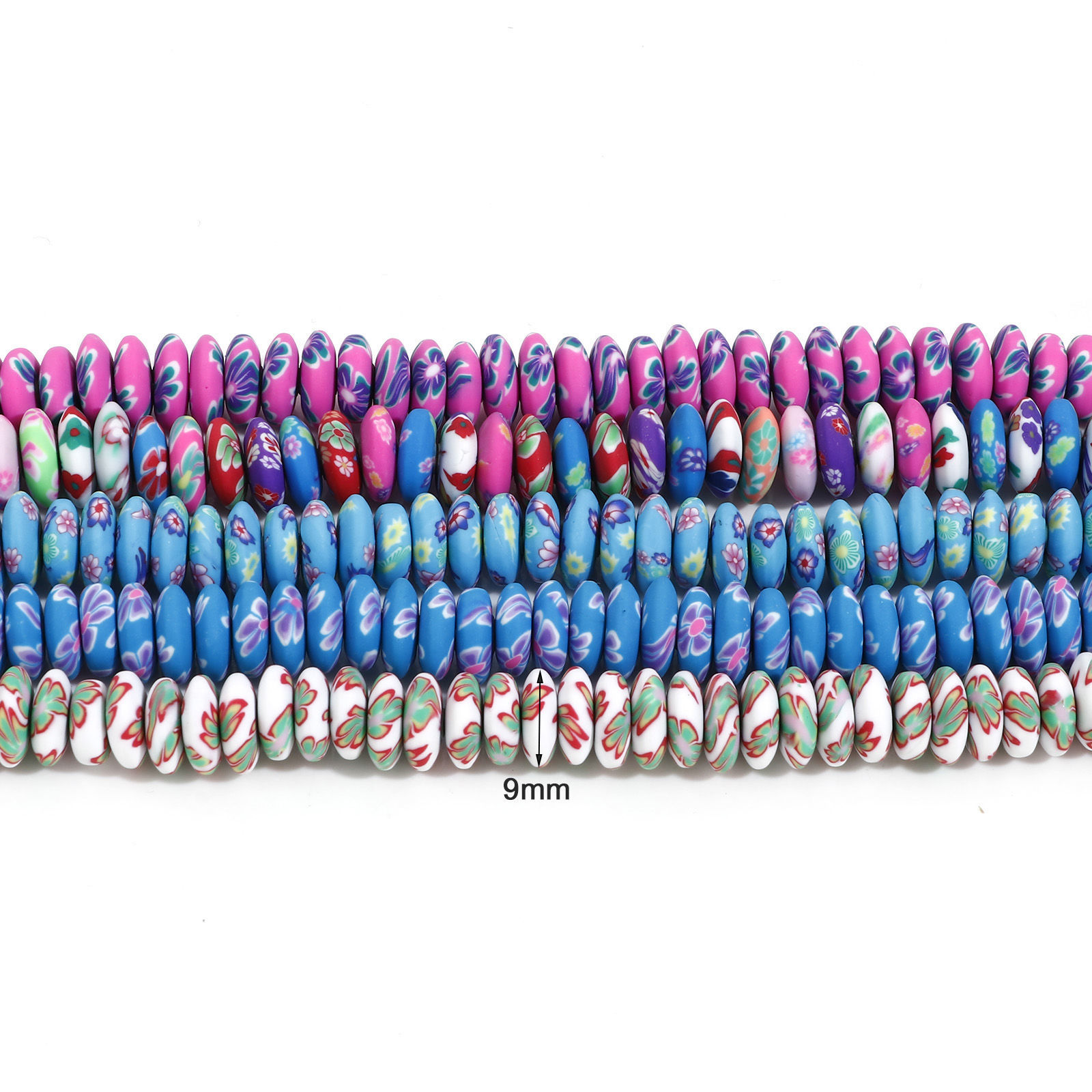 Picture of Polymer Clay Beads For DIY Jewelry Making Saucer Multicolor Flower Pattern About 9mm Dia