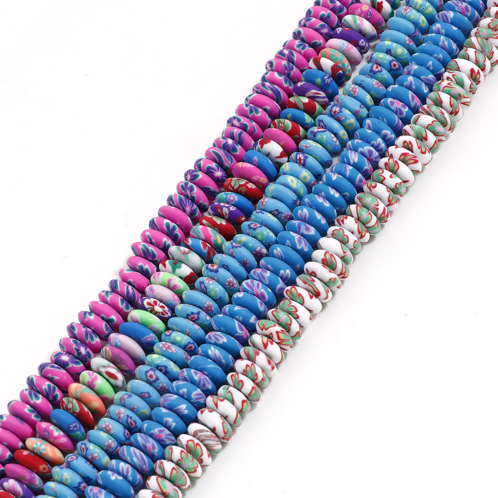 Picture of Polymer Clay Beads For DIY Jewelry Making Saucer Multicolor Flower Pattern About 9mm Dia