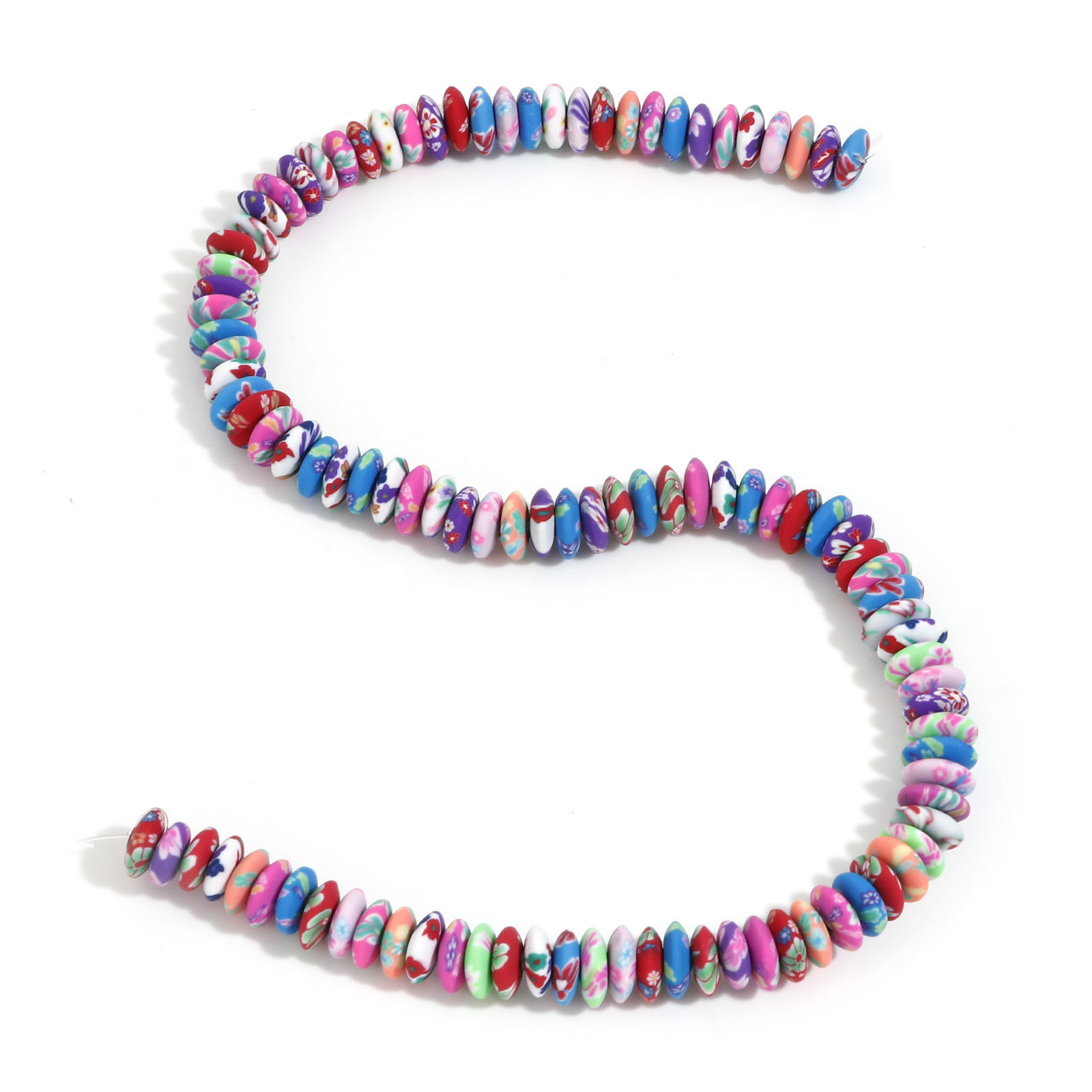 Picture of Polymer Clay Beads For DIY Jewelry Making Saucer Multicolor Flower Pattern About 9mm Dia