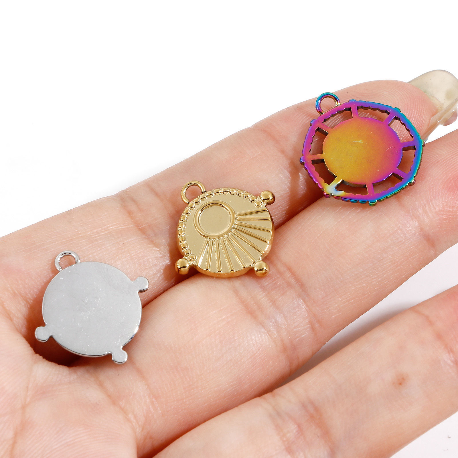 Изображение Экологичный 304 Нержавеющая Сталь галактика Подвески Солнце Разноцветный Основы для Кабошонов (Подходит 4мм ) 3 ШТ