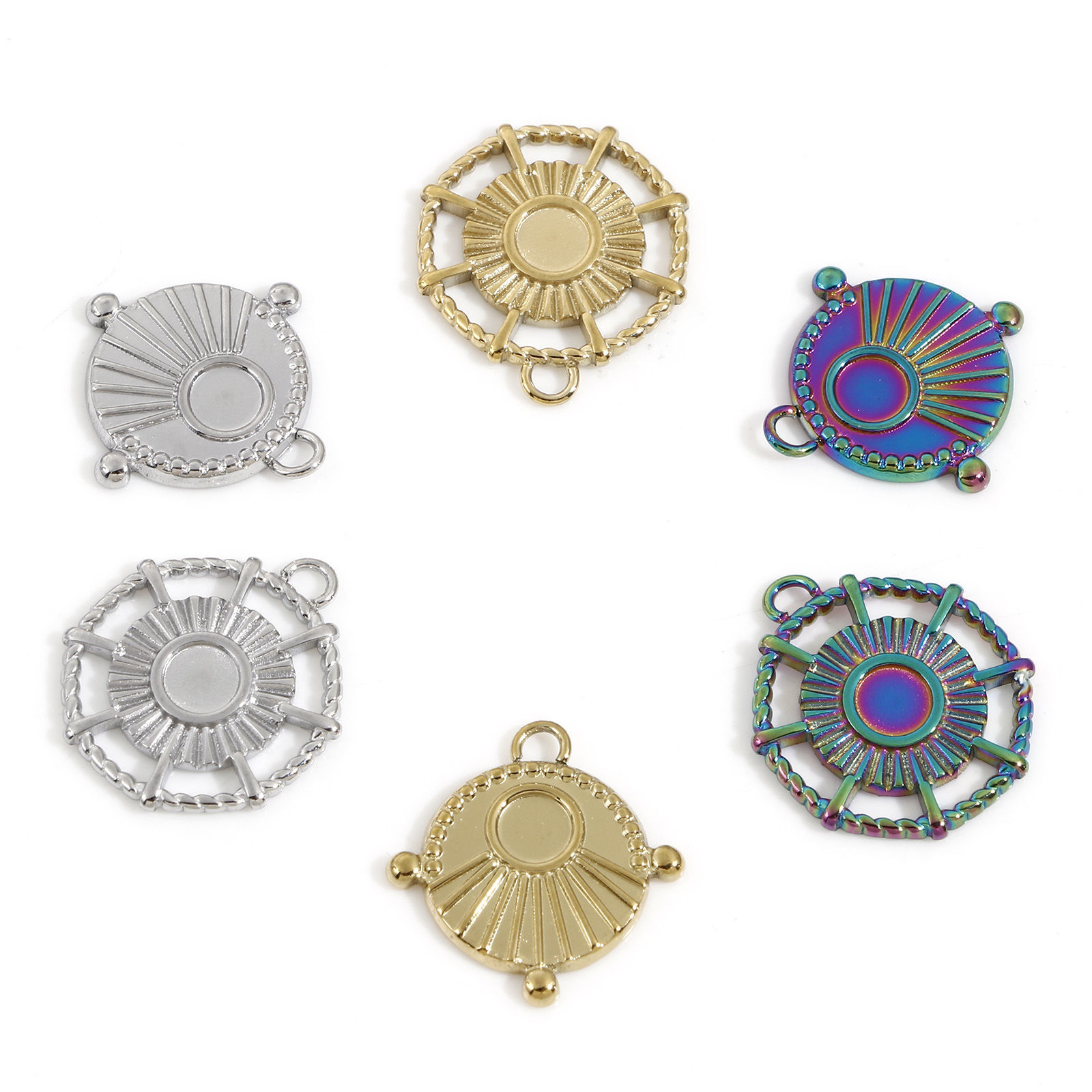 Изображение Экологичный 304 Нержавеющая Сталь галактика Подвески Солнце Разноцветный Основы для Кабошонов (Подходит 4мм ) 3 ШТ