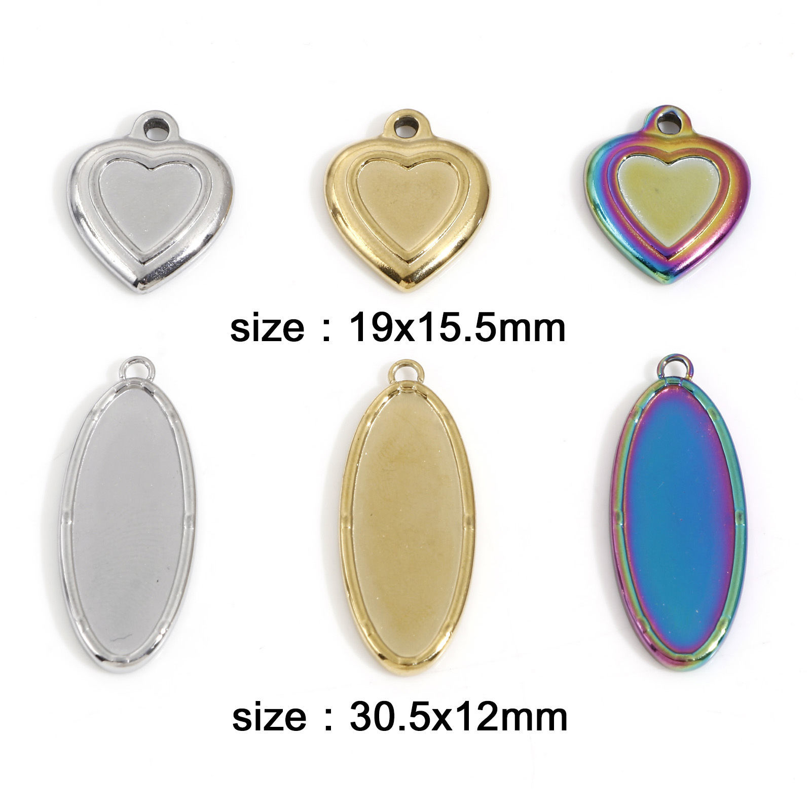 Изображение Экологичный 304 Нержавеющая Сталь День святого Валентина Подвески Сердце Разноцветный Основы для Кабошонов 19мм x 15.5мм, 3 ШТ