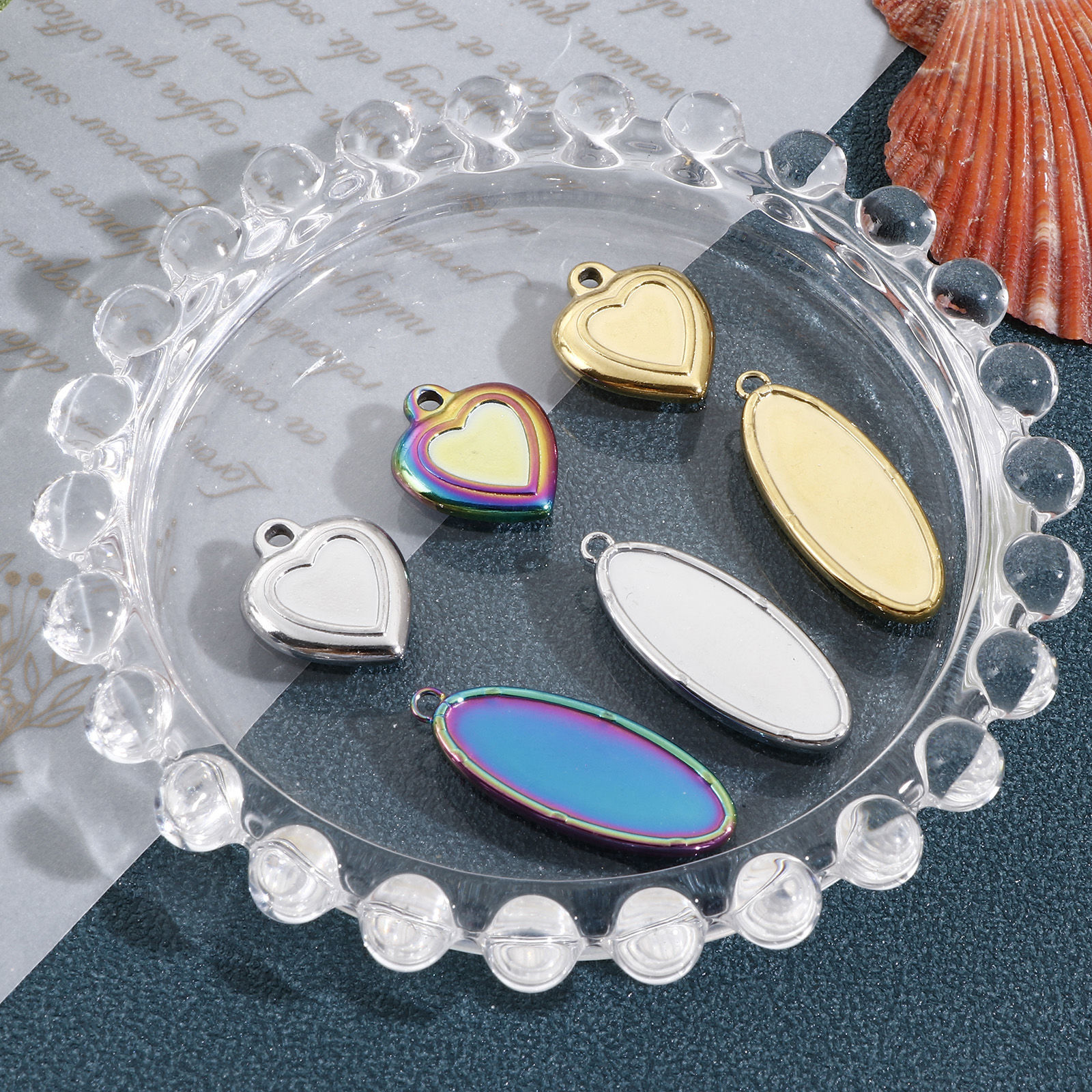 Изображение Экологичный 304 Нержавеющая Сталь День святого Валентина Подвески Сердце Разноцветный Основы для Кабошонов 19мм x 15.5мм, 3 ШТ