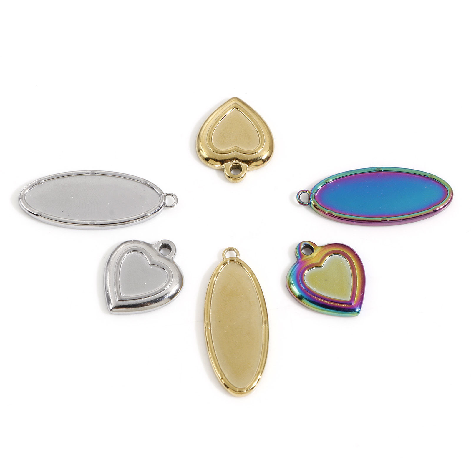 Изображение Экологичный 304 Нержавеющая Сталь День святого Валентина Подвески Сердце Разноцветный Основы для Кабошонов 19мм x 15.5мм, 3 ШТ