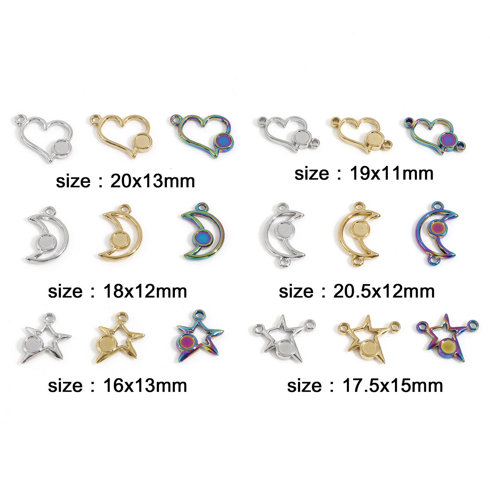Изображение Экологически чистое вакуумное покрытие 304 Нержавеющая Сталь галактика Подвески Луна половина Разноцветный Звезда Основы для Кабошонов (Подходит 4мм ) 3 ШТ