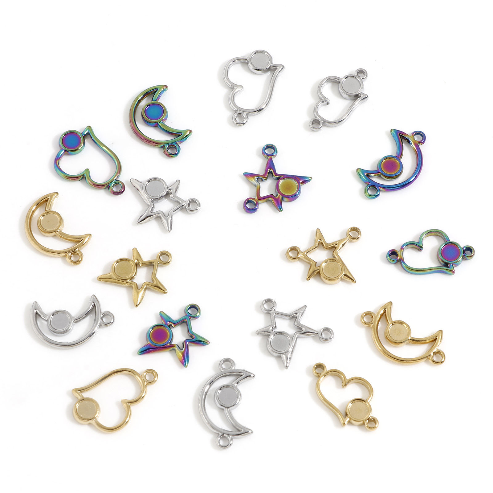 Изображение Экологически чистое вакуумное покрытие 304 Нержавеющая Сталь галактика Подвески Луна половина Разноцветный Звезда Основы для Кабошонов (Подходит 4мм ) 3 ШТ