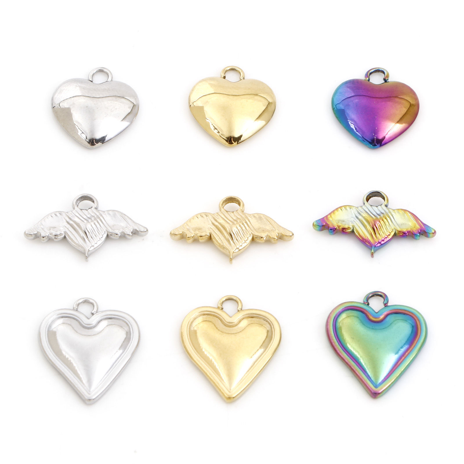 Bild von Umweltfreundliche Vakuumbeschichtung 304 Edelstahl Valentinstag Charms Herz Bunt Cabochon Fassung 3 Stück