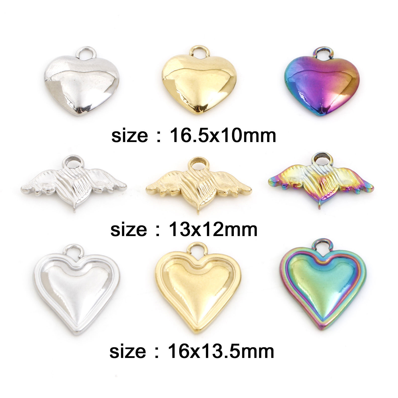 Bild von Umweltfreundliche Vakuumbeschichtung 304 Edelstahl Valentinstag Charms Herz Bunt Cabochon Fassung 3 Stück