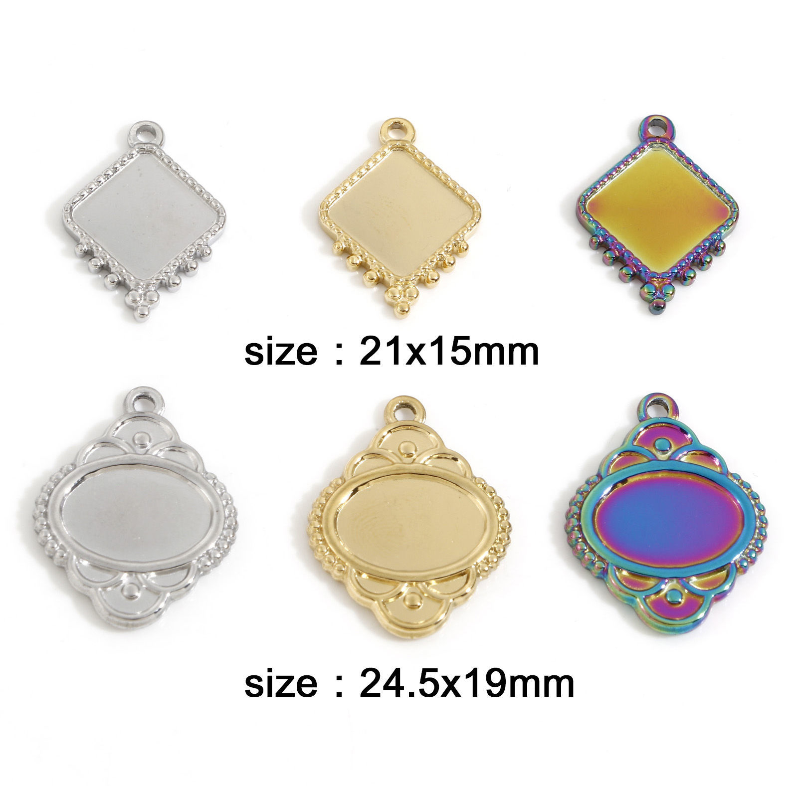 Изображение Экологически чистое вакуумное покрытие 304 Нержавеющая Сталь Подвески геометрический Разноцветный Основы для Кабошонов 3 ШТ