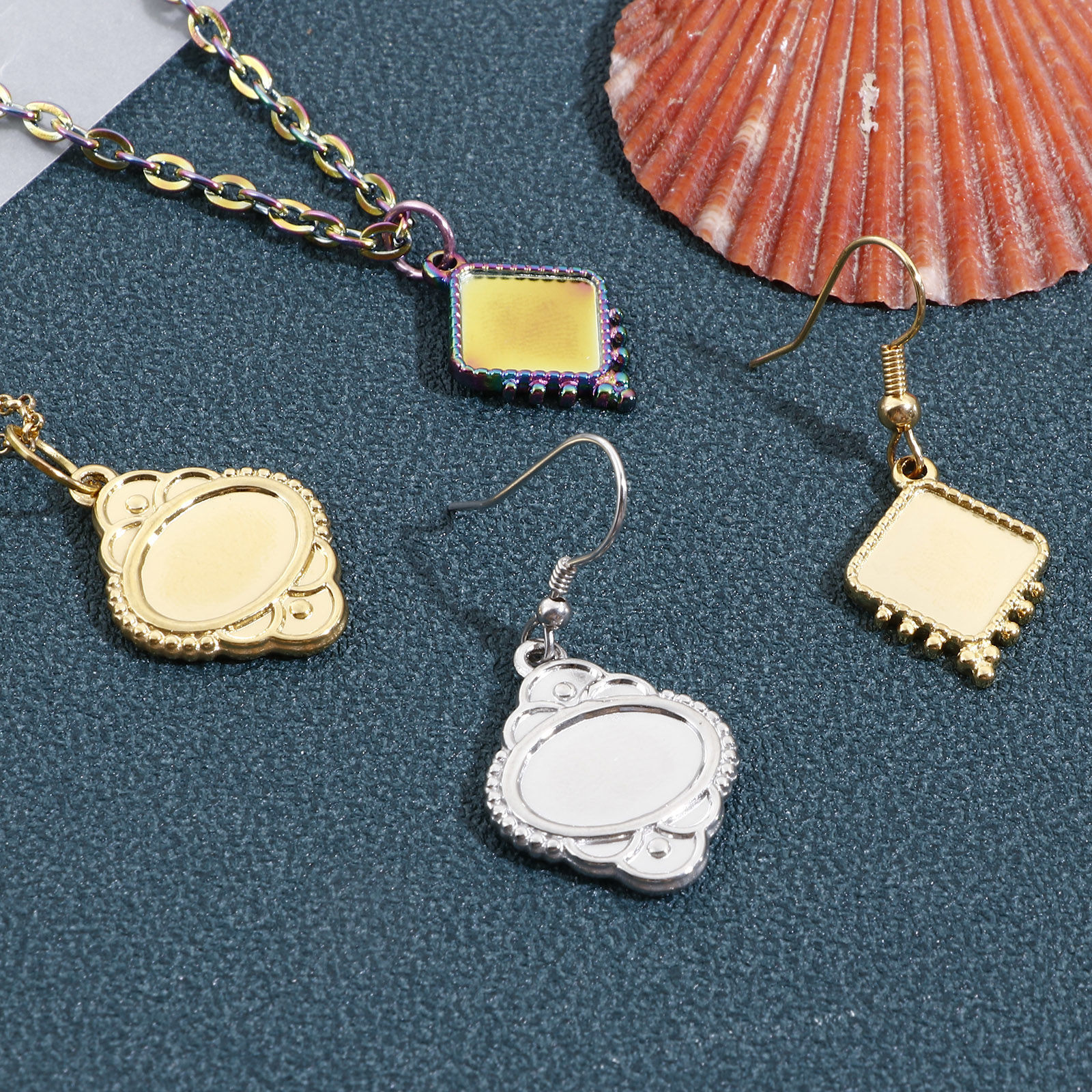 Изображение Экологически чистое вакуумное покрытие 304 Нержавеющая Сталь Подвески геометрический Разноцветный Основы для Кабошонов 3 ШТ