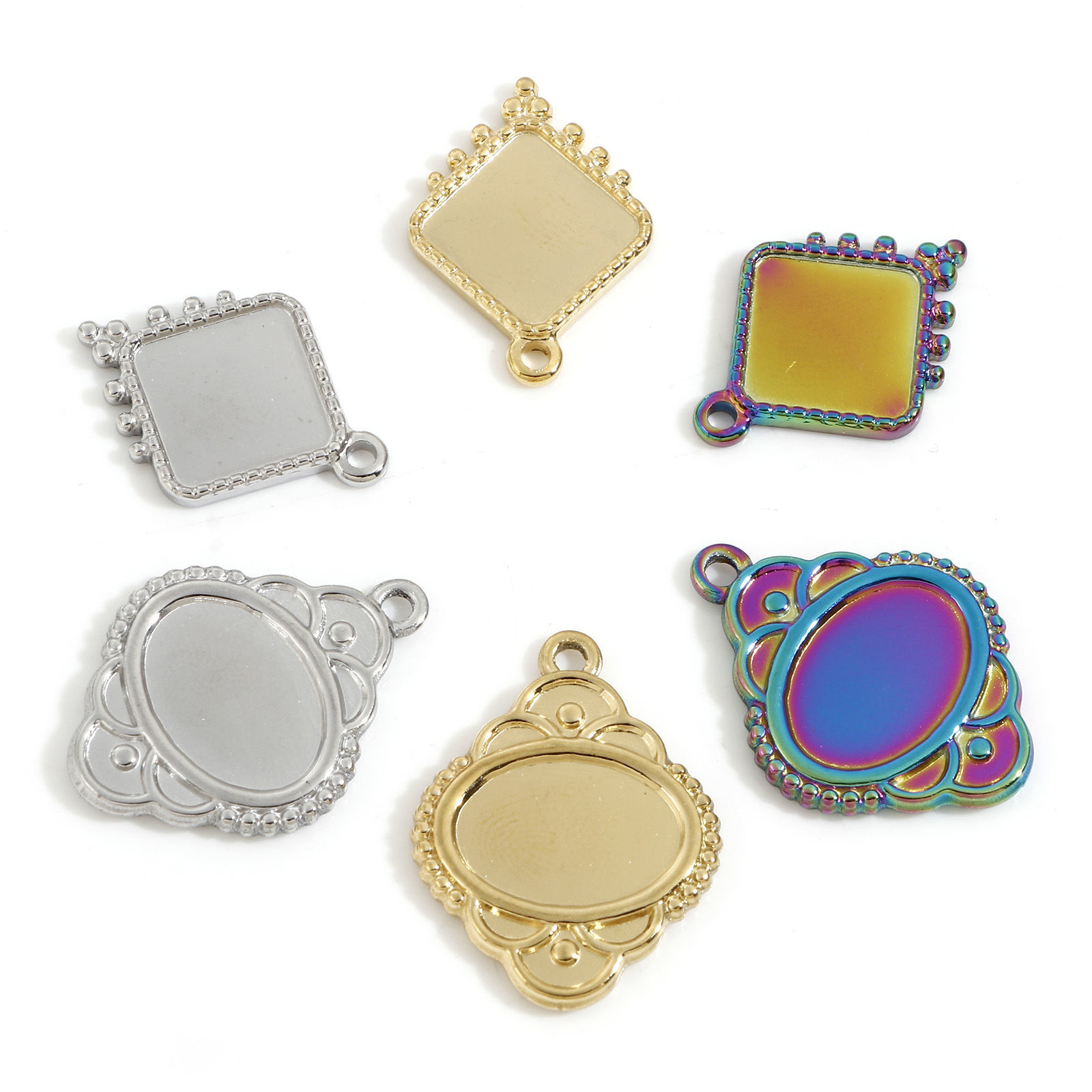 Изображение Экологически чистое вакуумное покрытие 304 Нержавеющая Сталь Подвески геометрический Разноцветный Основы для Кабошонов 3 ШТ