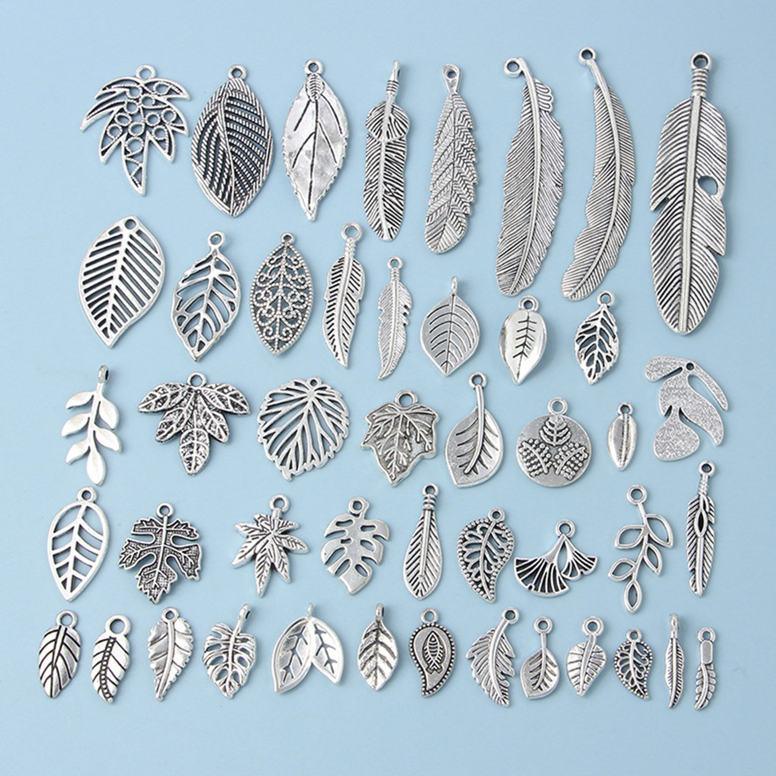 Imagen de Zamak Colgantes Charms Plata Antigua Hoja Pluma 20 Unidades
