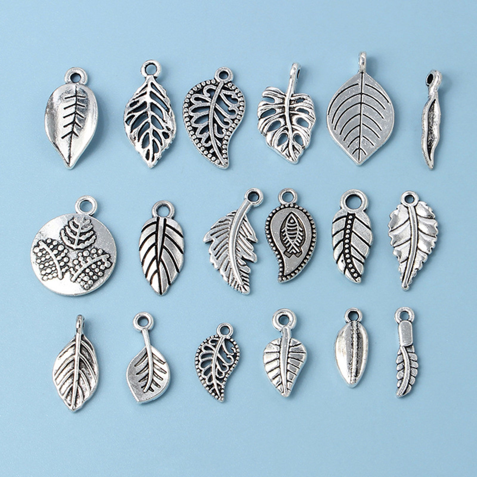 Imagen de Zamak Colgantes Charms Plata Antigua Hoja Pluma 20 Unidades