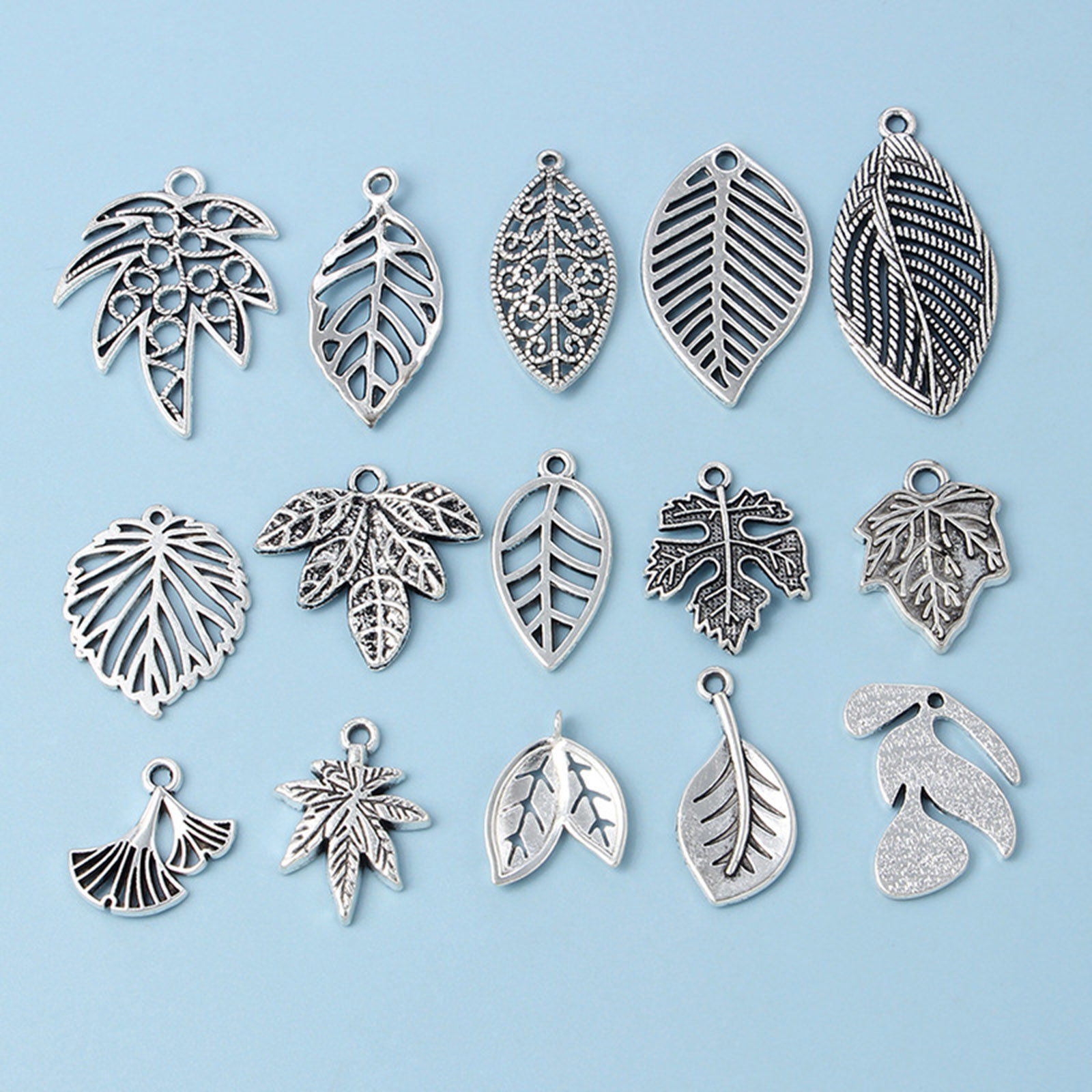 Imagen de Zamak Colgantes Charms Plata Antigua Hoja Pluma 20 Unidades