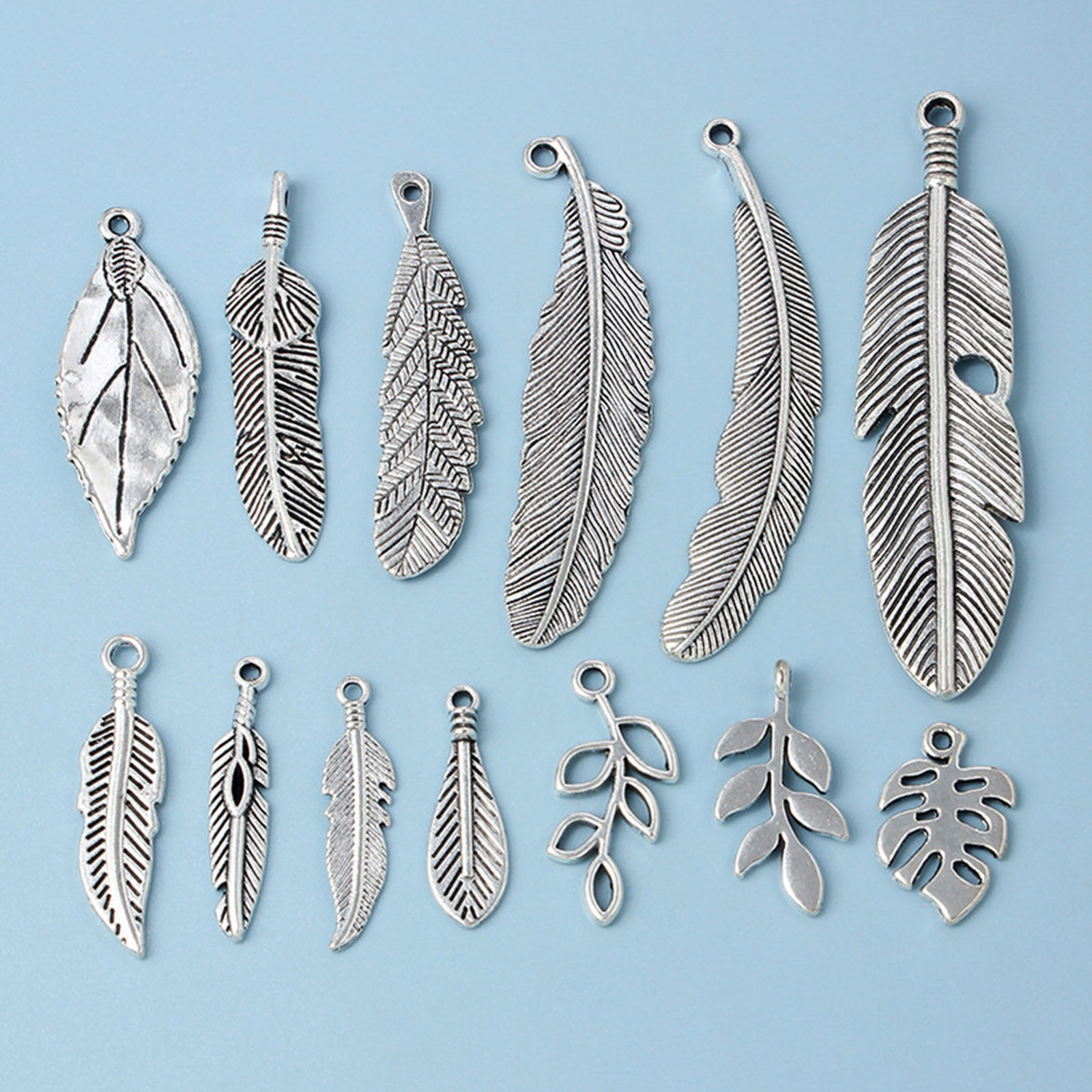 Imagen de Zamak Colgantes Charms Plata Antigua Hoja Pluma 20 Unidades
